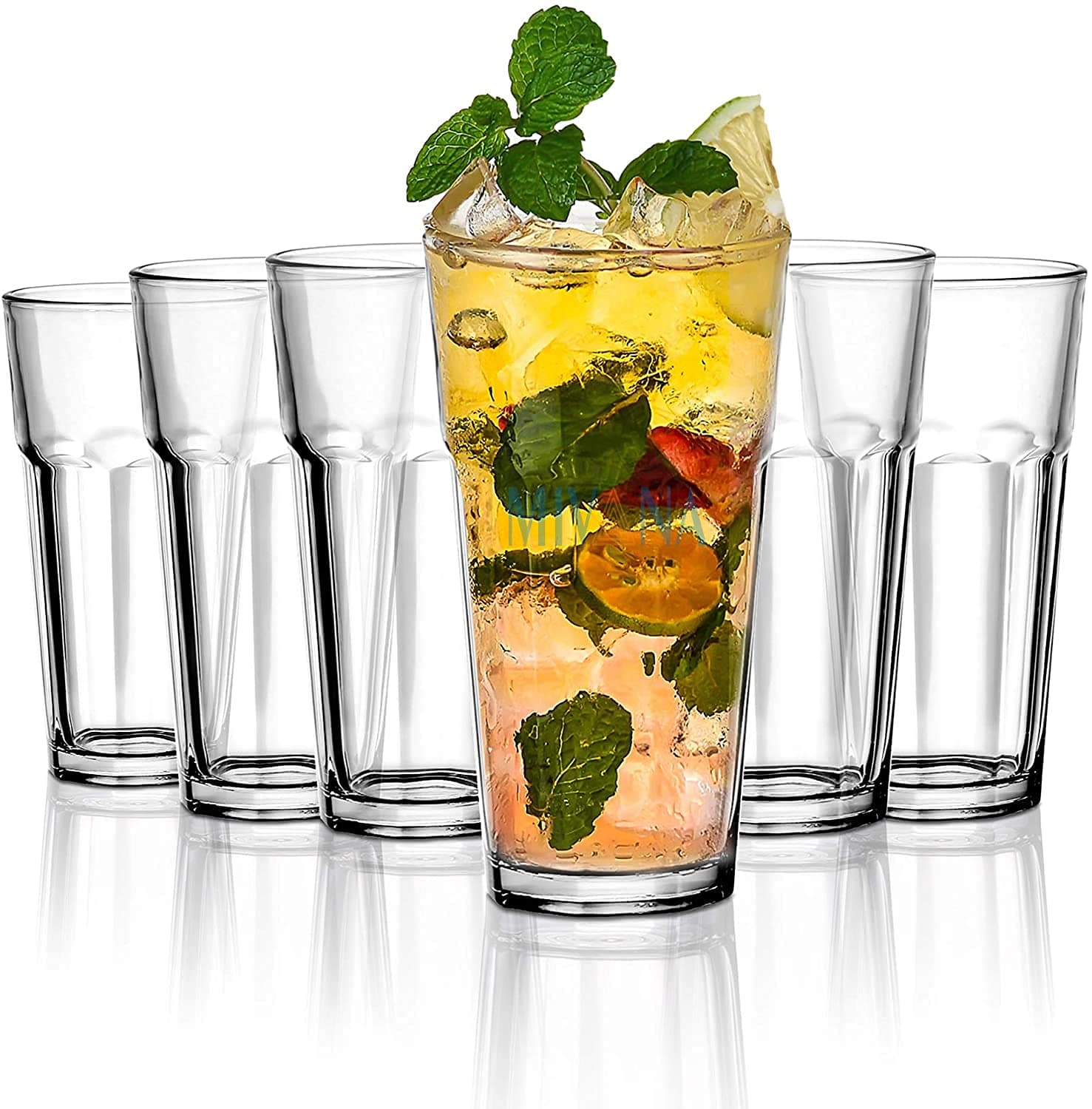 Mivana 400 ML Water Glass Tumbler Highball Glasses Clear Iced Tea and Glasses for Drinking Cocktail, Juice, Milkshake, Coke,Soda, Dishwasher Safe Pack of (6)