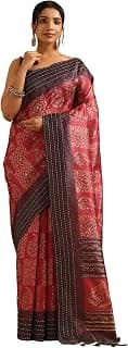 Soch Womens Tussar Floral Saree With Faux Mirror