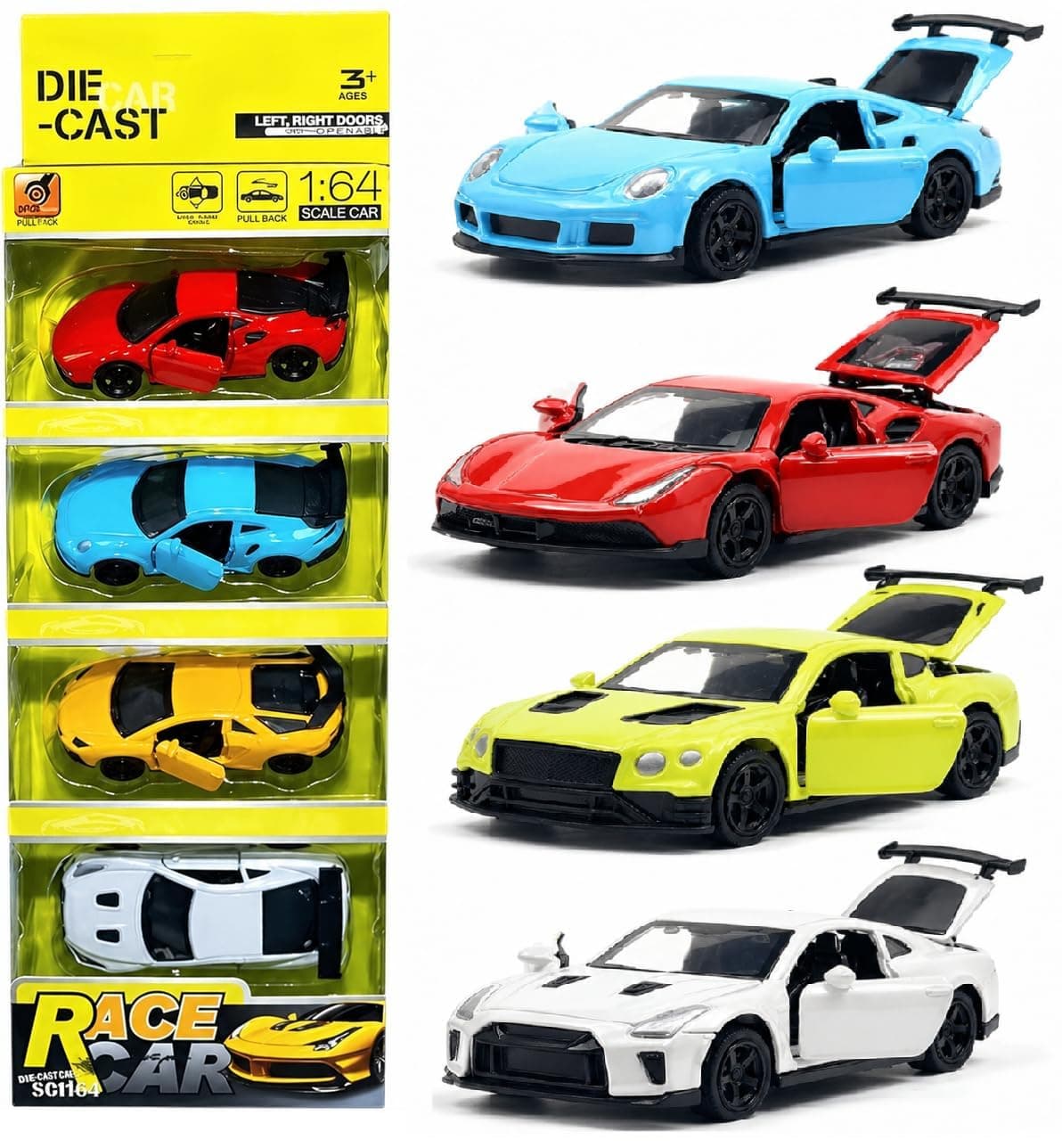 Umadiya® Diecast Metal Toy Super car Set of 4 Pull Back Racers Alloy Die Cast Openable Doors Racing Car for Kids High Speed Metal Toy Car Play Set for Children Best Gifts Toys for Boys