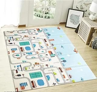 Baby Play Mat Foldable Foam Carpet, City Road Map Design | Double-Sided Print, Soft Foam Padding, Toddler Crawling Mat, Waterproof Surface, Foldable & Portable