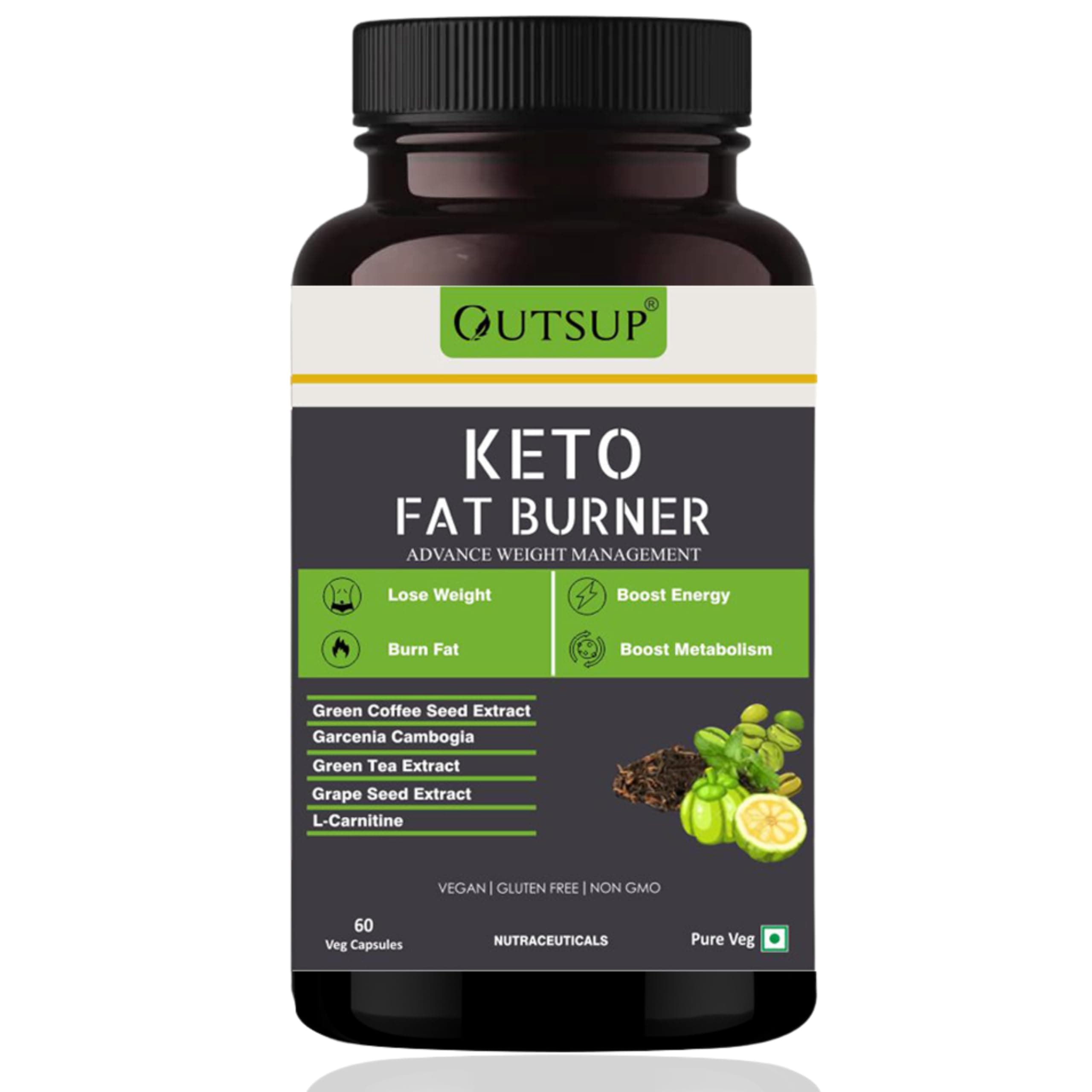 Outsup Keto Fat Burner for Weight Loss Products Supplement for Women and Men with L-Carnitine, Garcinia Cambogia & Green Coffee Extract | Weight Management | 60 Veg Capsules - Pack of 1
