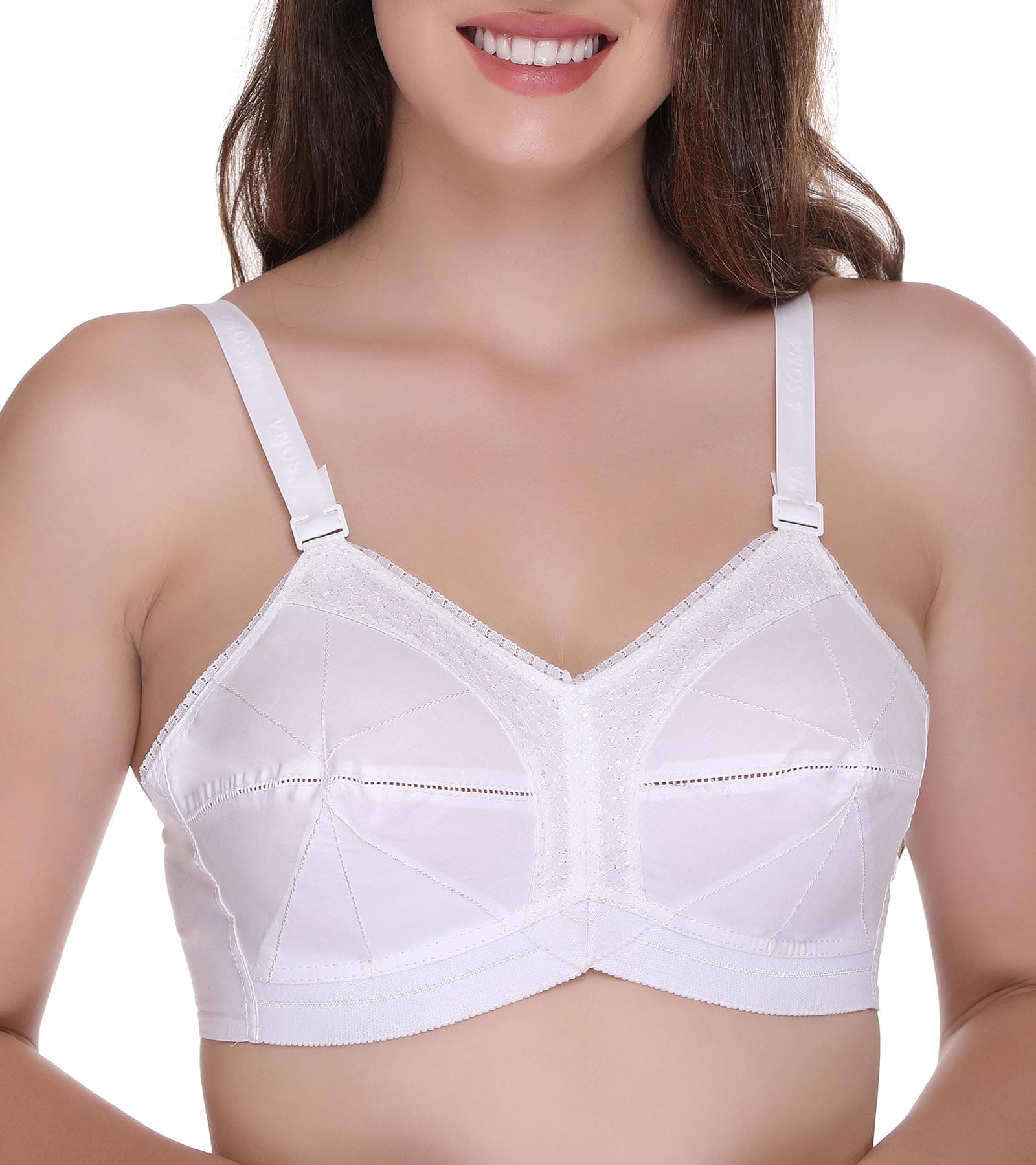 SONA Ultimate Cotton Full Coverage Non-Padded Non-Wired Everyday Regular Bra for Women with Cotton Strap (White_Pack of 1_44B)