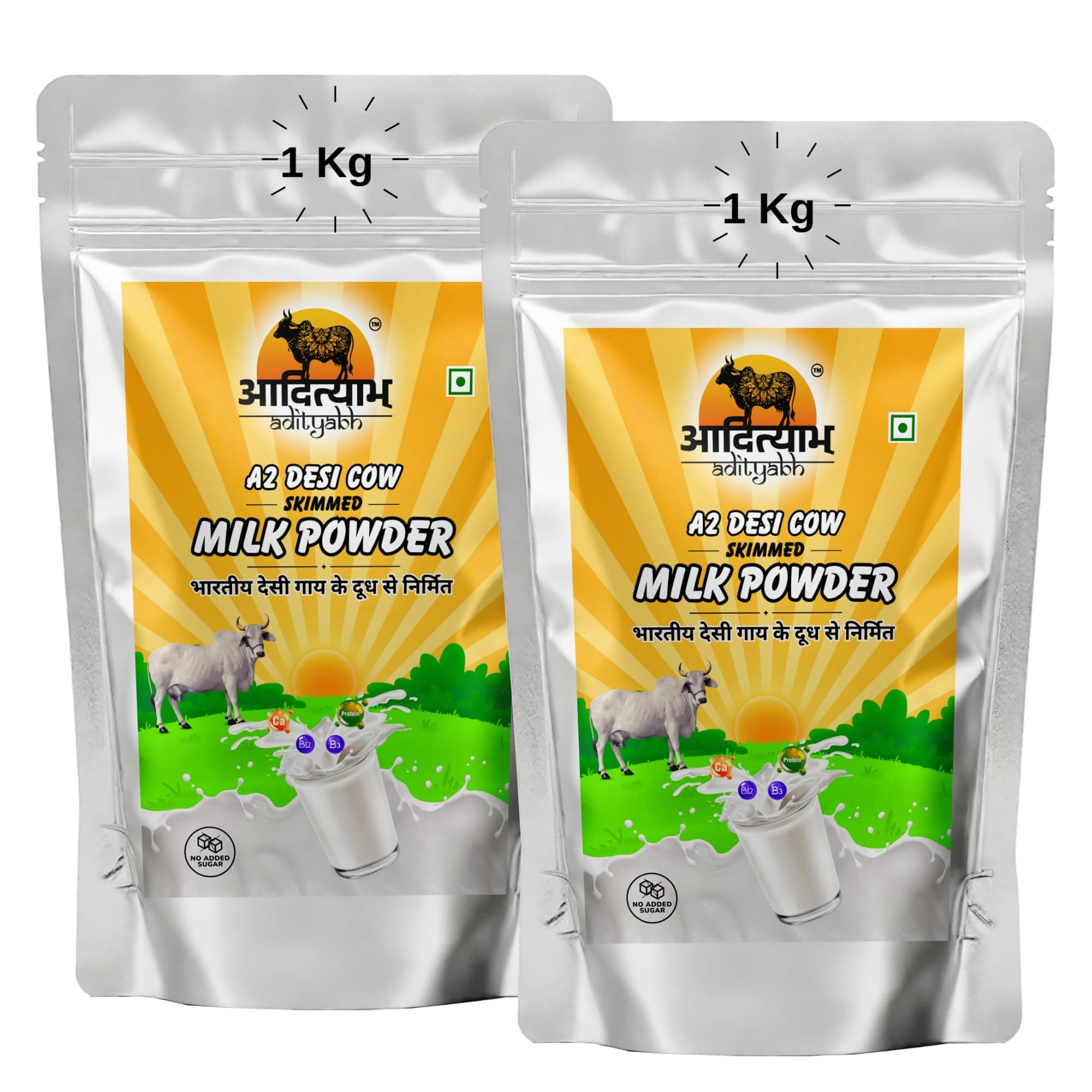 Adityabh A2 Cow Skimmed Milk Powder 1 kg (Pack of 2) | Clean & Natural Taste | No Added Sugar or Preservatives | Rich Dairy Powder | Ideal for Tea, Coffee & Daily Kitchen Use