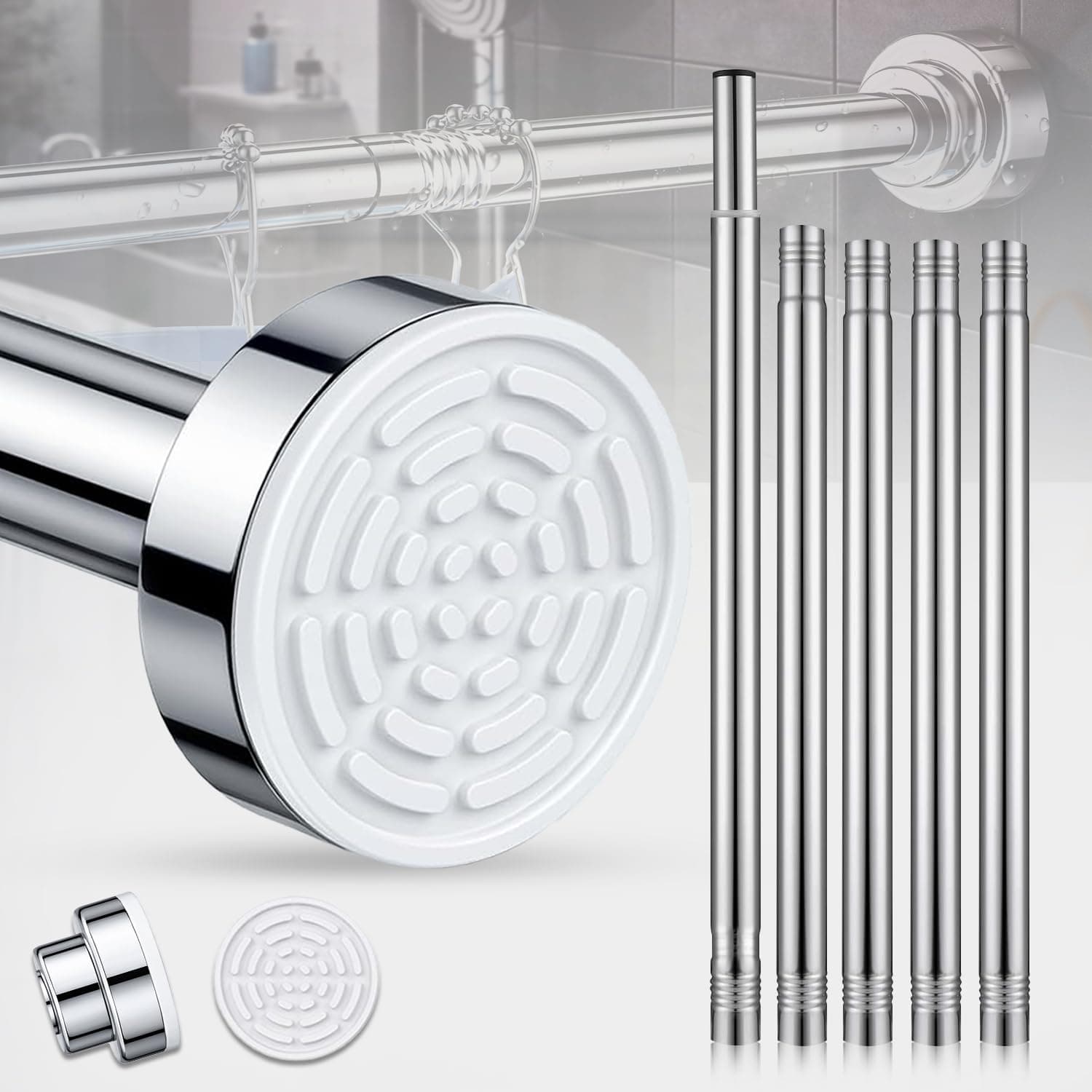 SITTELLA® 81–203 cm Adjustable Curtain Rod (Multi-Part Assembly) for Bathroom | Shower Curtain Rod | No Drill Tension Curtain Rod | Stainless Steel Expandable | Rust Proof Heavy Duty