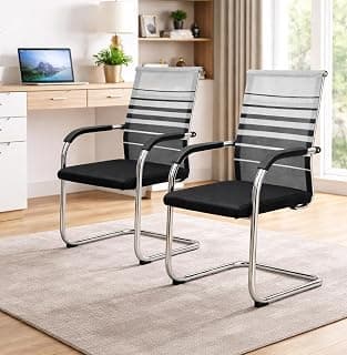 TOBY Mesh Office Visitor/Guest Chair Set of 2 with Chrome Cantilever Frame, Breathable Backrest, Padded Seat Cushion, Ergonomic Armrests, Reception, Conference & Meeting Room Chairs (DIY Product)