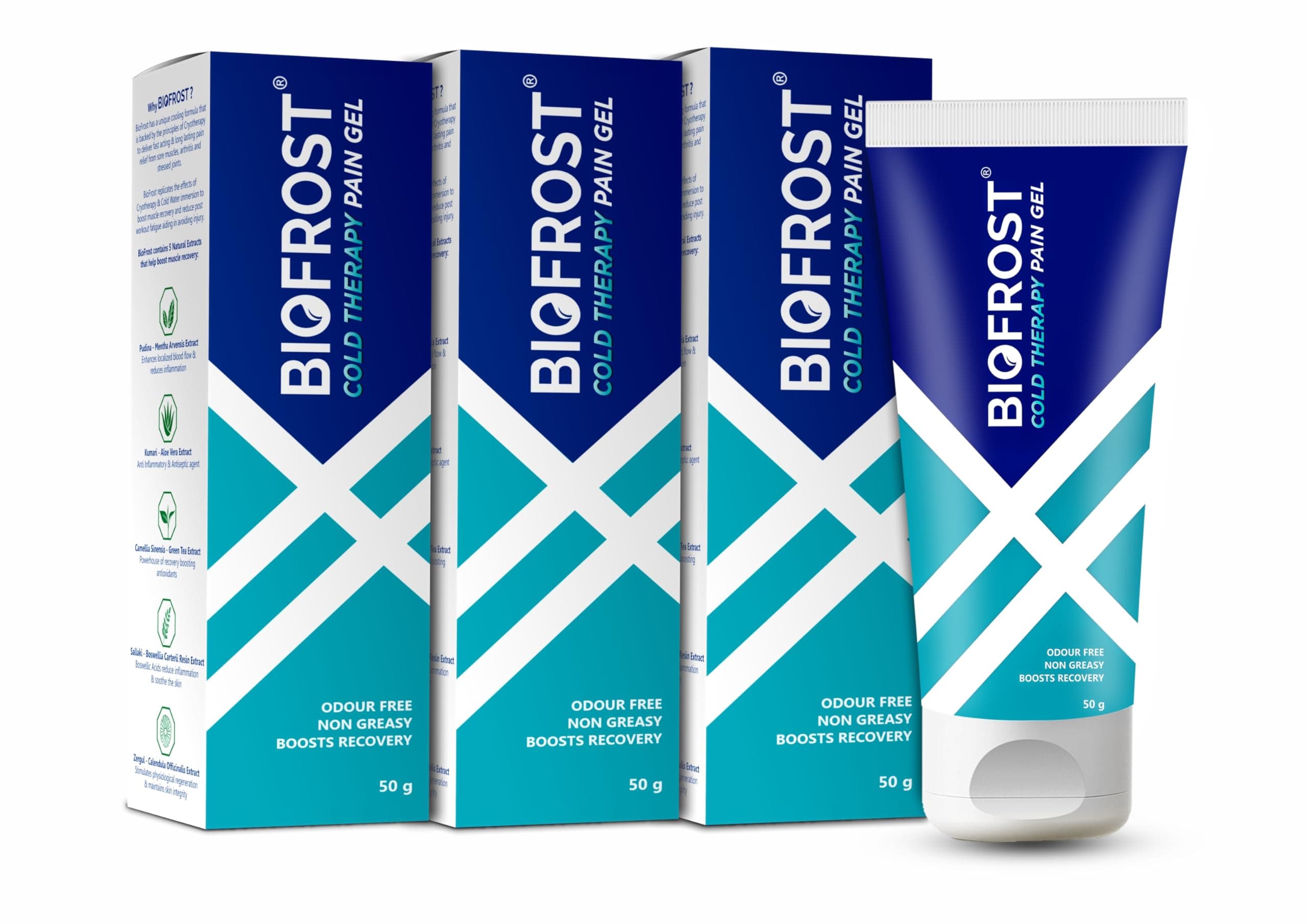 BioFrost Cold Therapy Pain Relief Gel Pack of 3 (50g Each) | Soothing Cooling Relief for Muscle Recovery, Joint, Back, Knee & Sports Pain | Fast Absorbing Formula
