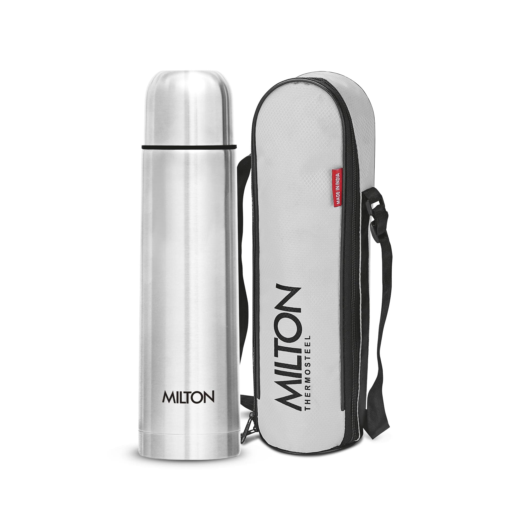 Milton Flip Lid 500 Thermosteel Water Bottle 500 ml, 24 Hr Hot and Cold I Leak Proof Lid with Jacket, ISI Certified I Vacuum Insulated I for Office, Gym, School I Silver