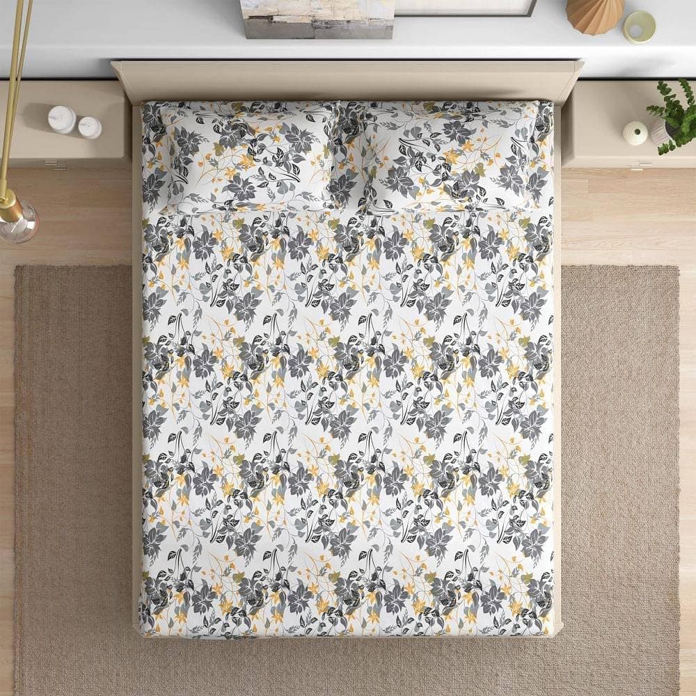 Wakefit Cotton Printed Fitted Bedsheet | 200 TC Elastic Fitted Sheet, King Bed Bedsheet with 2 Pillow Covers | Autumn Sunset - 72X72 Inches,Assorted