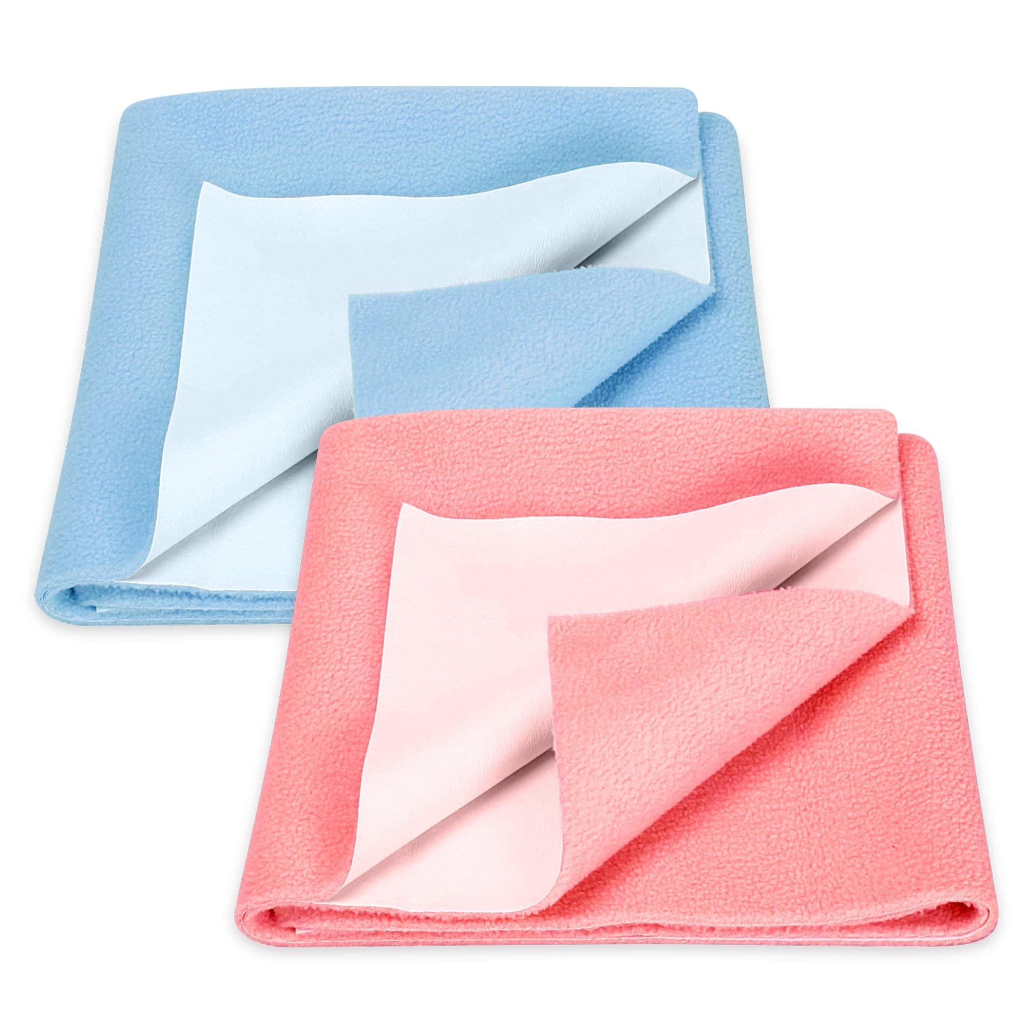 GLUN® Quick Dry Absorbent Baby Bed Sheet for Mattress Protector, Pack of 2 Baby Pink & Baby Blue Bed Sheet, Size 70x100cm, Waterproof, Quick Drying Material, Anti-Itching Cloth
