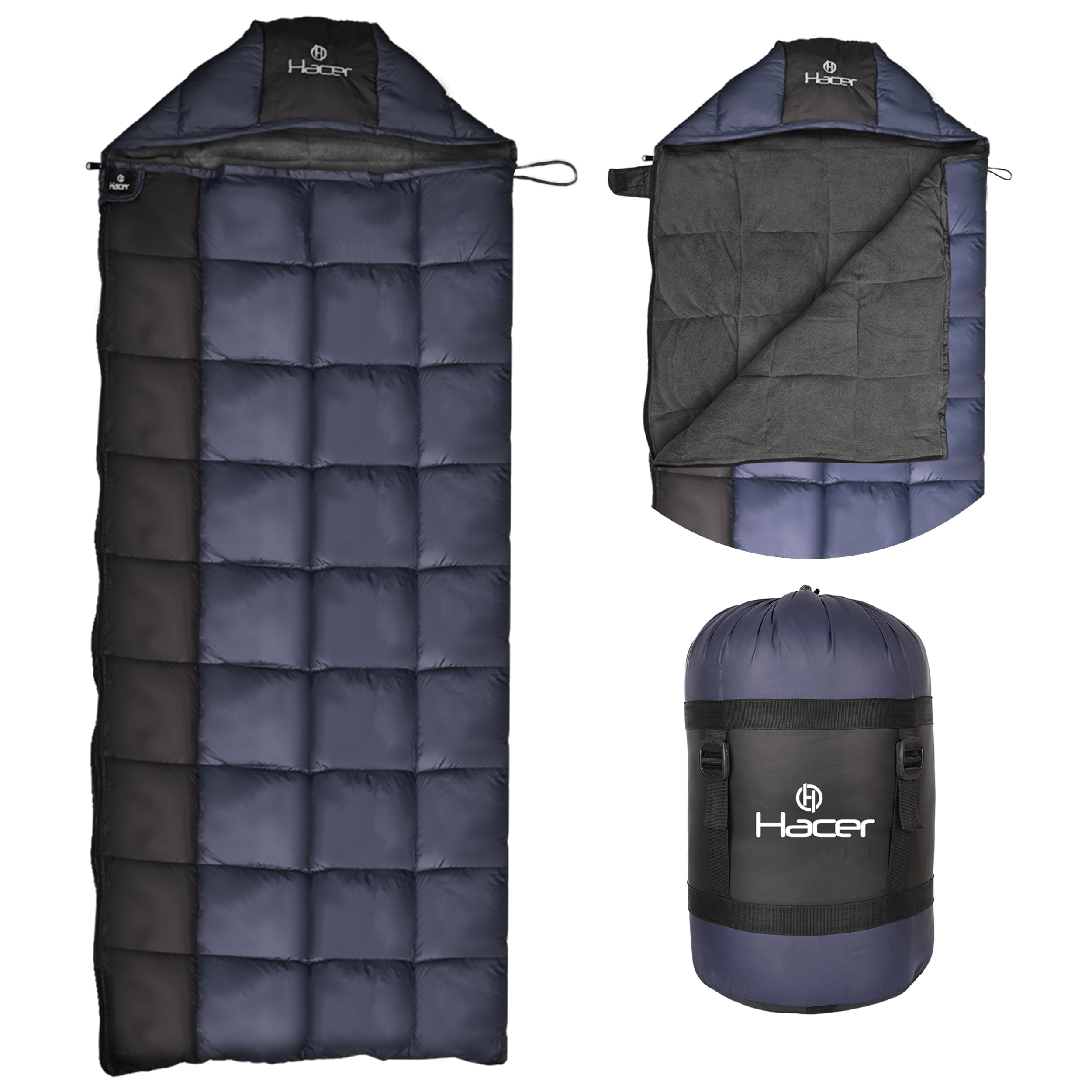 Hacer Kanchanjunga 3in1 Camping Sleeping Bag Open Comforter & Mattress -10 Degree Winter Nylon Lining Hiking Trekking Bags for Adults Baby, Men & Women (7.2ft, Navy Blue & Black, -10°C to 0°C, 2.5 kg)