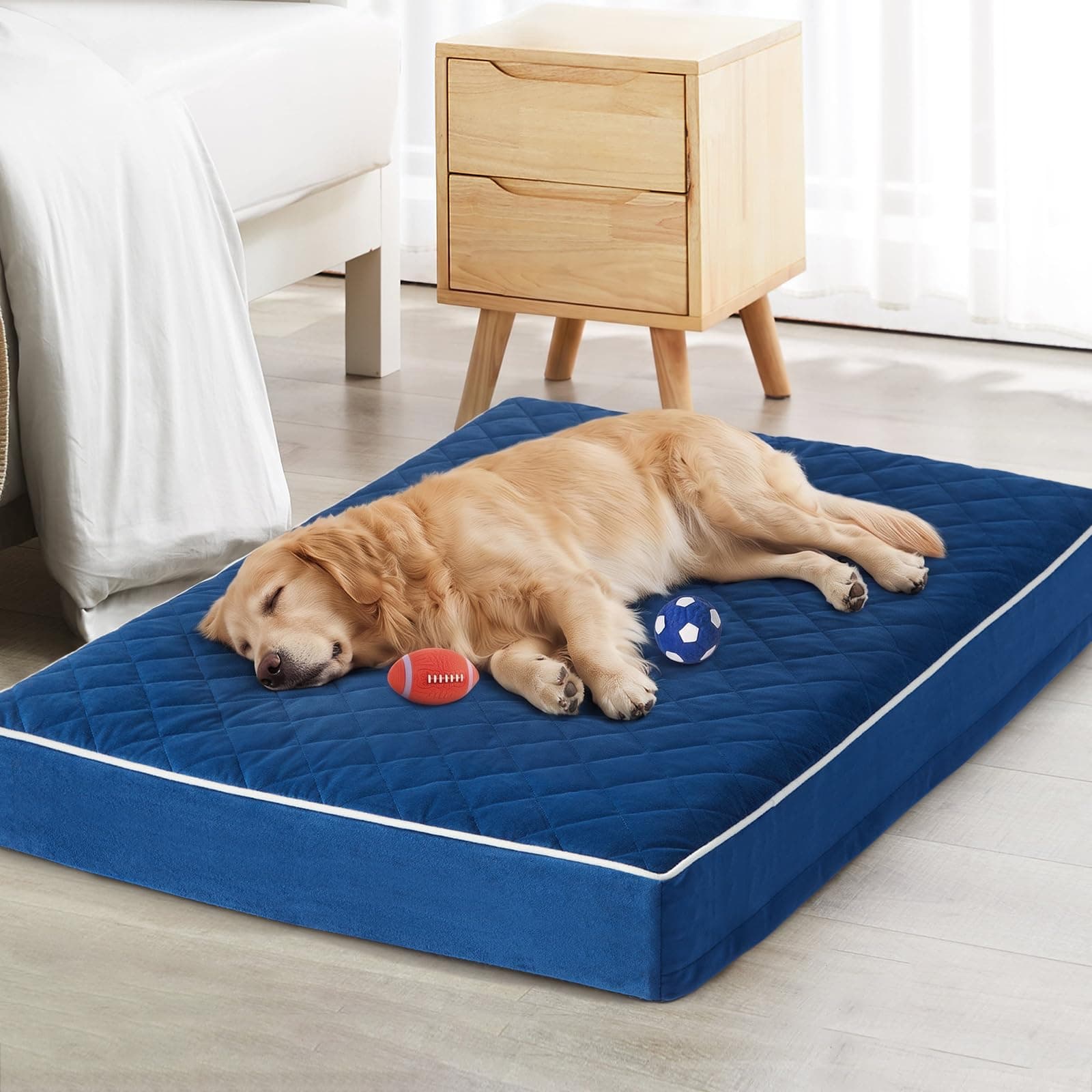 WNPETHOME Orthopedic Dog Bed for Large Dogs, Extra Large Waterproof With Removable Washable Cover & Anti-Slip Bottom, Egg Crate Foam Pet Mat, Multi-Needle Quilting XL Crate Bed