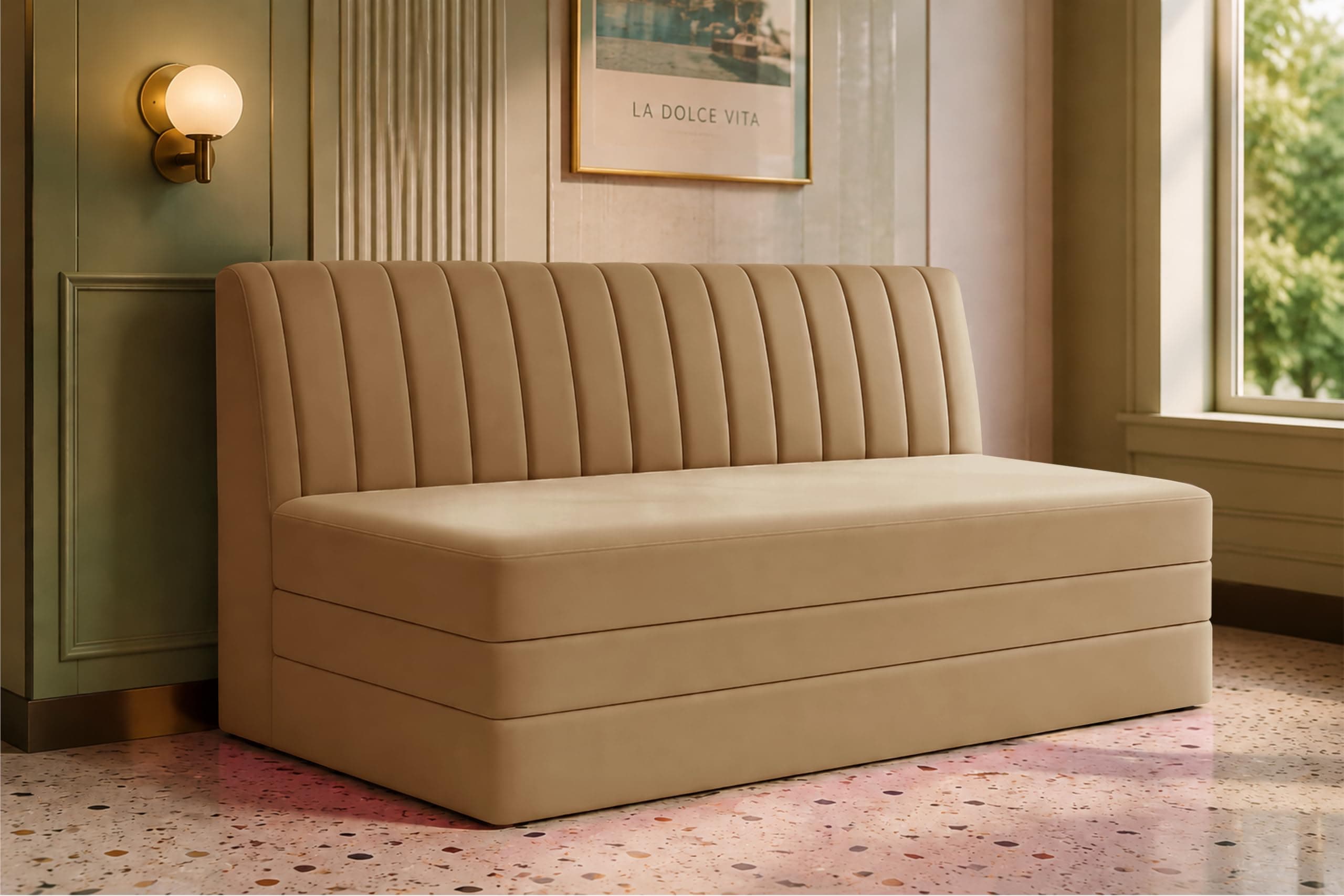 Los Angeles Modern Velvet 3-Seater Sofa Cum Bed, Multipurpose Convertible Sleeper Couch Sofa for Living Room, Bedroom & Office- Golden Color