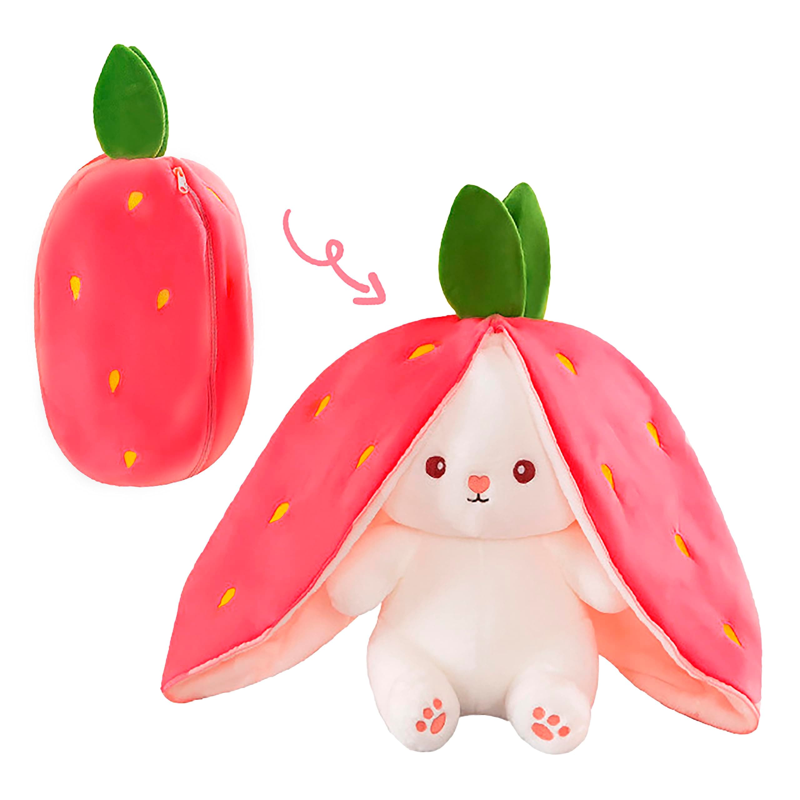 Kidology Plush Toy Pillow, Reversible Bunny,Cute Rabbit Sofa Pillow, Easter Bunny Stuffed Animal Cute Rabbit Plushie Birthday, Valentine Gift for Boys Girls and Kids (Medium, Strawberrry Bunny)