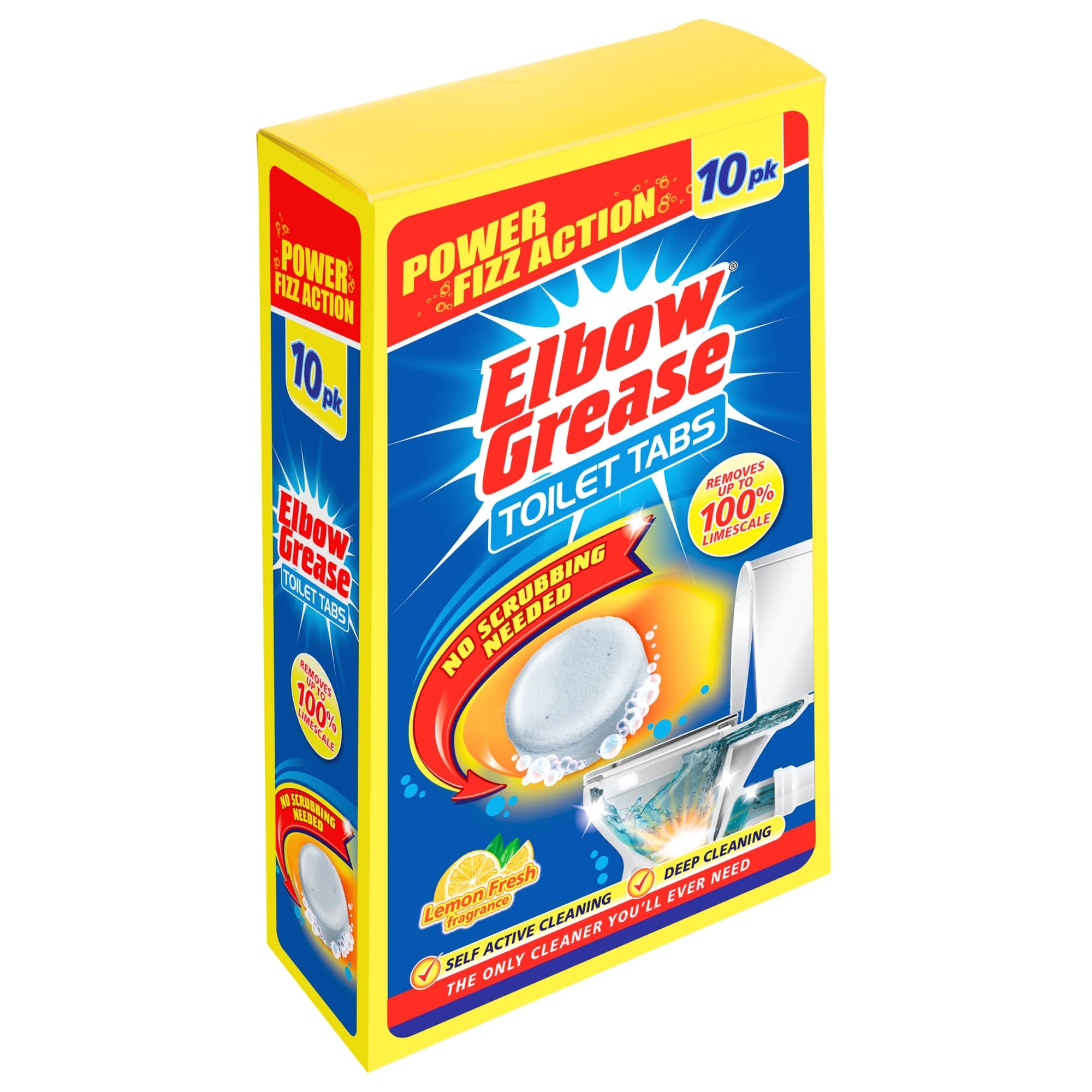 Elbow Grease Toilet Bowl Cleaning Tablets Lemon Fresh – 10 Tablets (10 x 30g) | Powerful Fizz Action | Removes Limescale, Stains & Odours | No Scrubbing Required