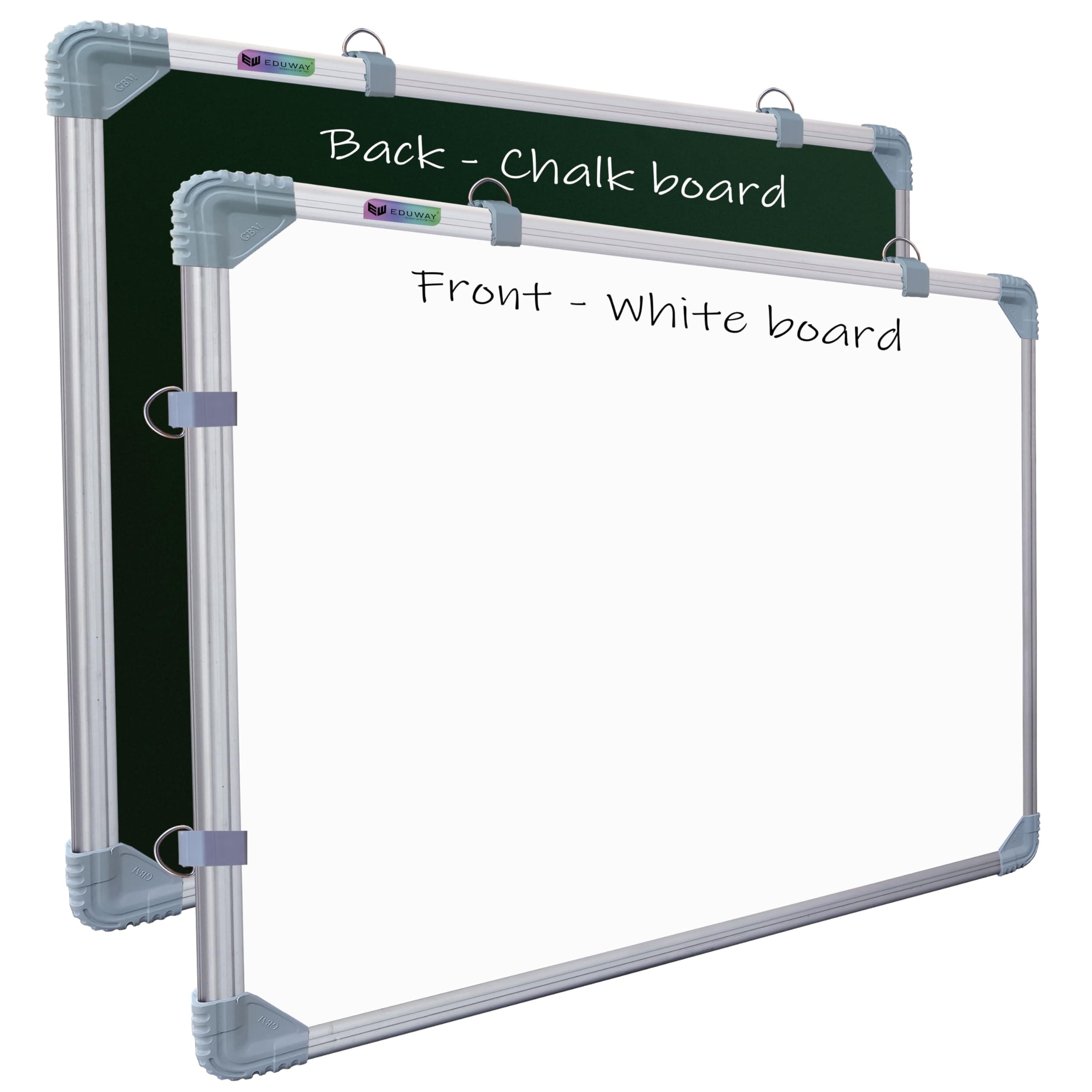 Eduway 2x3 Feet Kunj Non-Magnetic Double-Sided White Board and Chalk Board | Ideal Use for Home, Office, Kids with Sliding Hanging Clips, Robust Aluminum Frame and Smooth Melamine Surface (89x59 Cms)`
