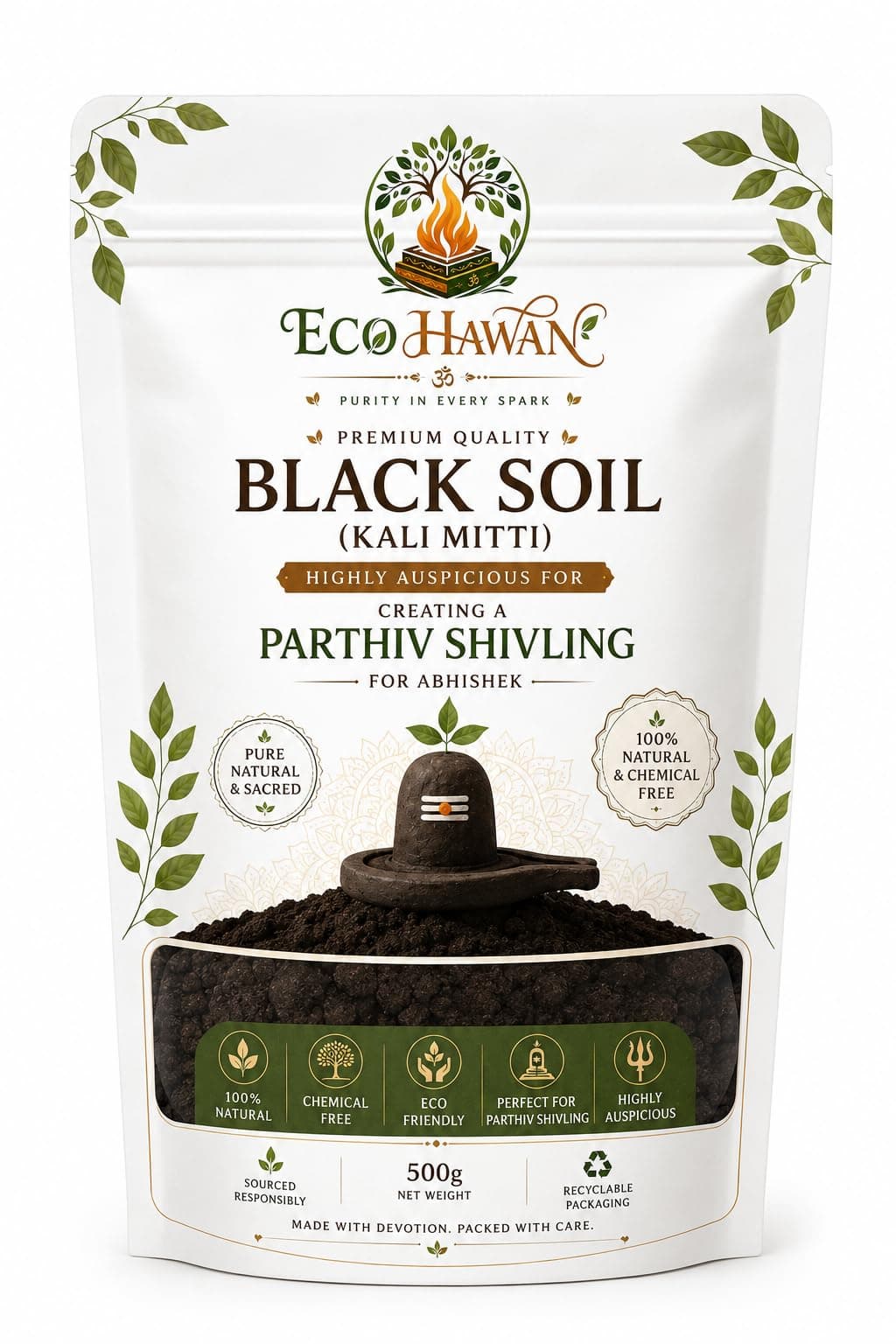 ECO HAWAN Black Soil (Kali Mitti) 500g I Kali Mitti for Parthiv Shivling Making & Abhishek | Pure Natural Sacred Mitti for Shiv Puja,Mahashivratri ,Natural Shivling nirman, spiritual rituals| Chemical Free Pure and Natural Black Soil