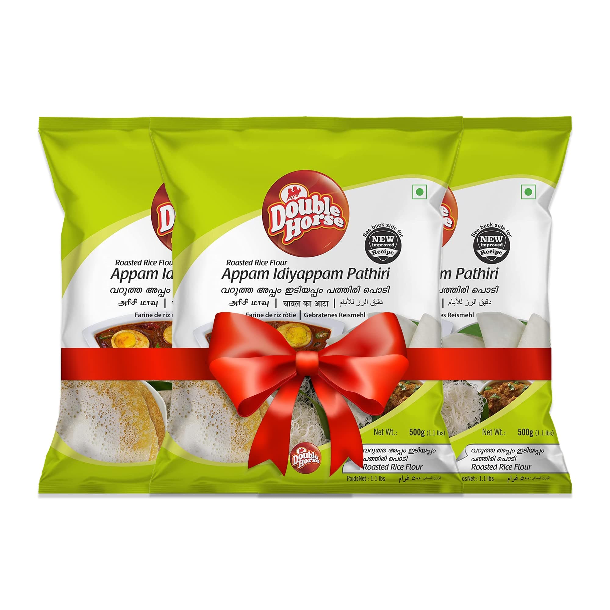 Double Horse Traditional Appam/Idiyappam/Pathiri Rice Flour, 500 Gm (Pack Of 3) |Roasted White Rice Flour| Sortex Rice Powder| Aripodi| Pathil Powder
