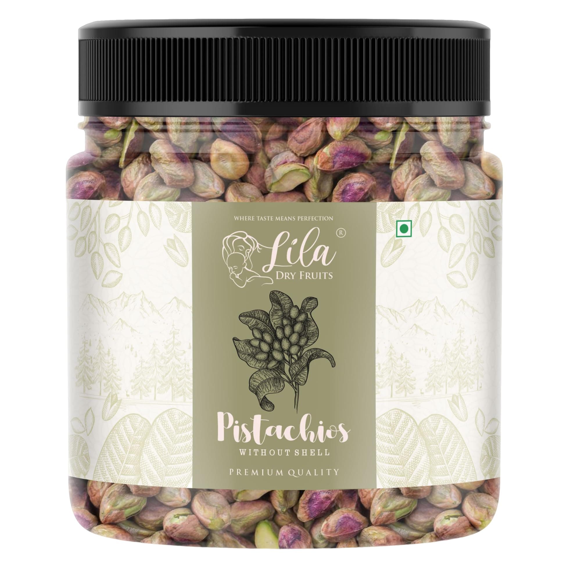 LILA DRY FRUITS Pistachios 500 Gms Pistachio without Shell Raw Mota Unslated Pista | Unflavoured Plain Pista High in Protein & Dietary Fiber | Ideal for Cooking, Baking Perfect for Gifting