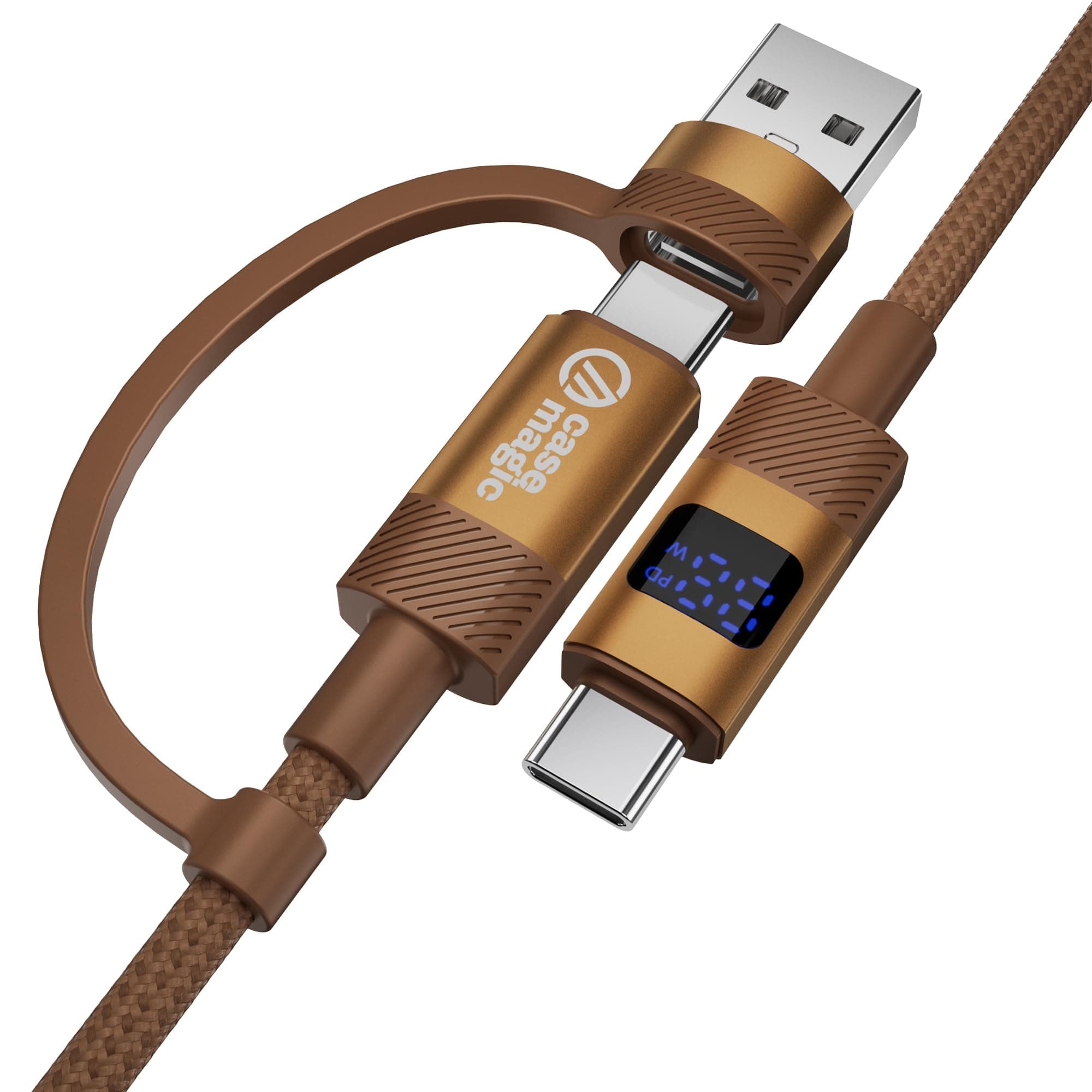 case-magic 2-in-1 Type C to Type C Cable & USB-A to Type-C Cord | 60W Fast Charging, LED Display, 480Mbps Data, Nylon Braided | 1M Cable for iPhone, iPad, MacBook, Samsung Galaxy, Android
