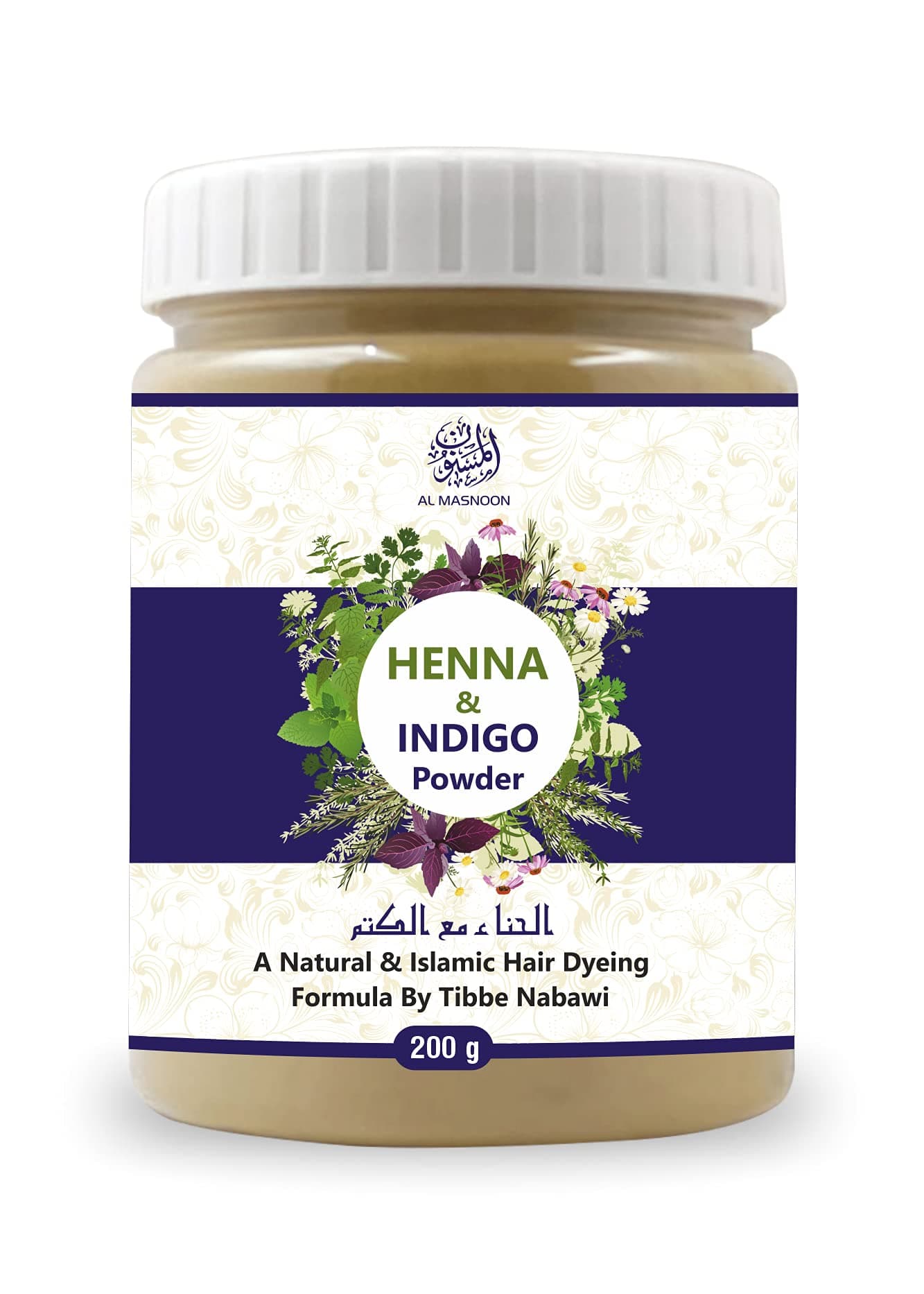 AL MASNOON Henna & Indigo Powder/A Natural & Islamic Hair Dyeing Formula By Tibbe Nabawi 200gm (Pack of 1)