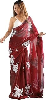 LOROFY Women’s Satin Sequin Work Saree with Temple Border & Unstitched Blouse Piece (SequD)