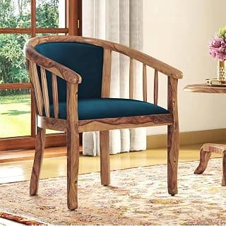 Urban Ladder Bella Lounge Chair for Living Room | 1 Seater | Teak Finish | Night Blue Velvet Colour