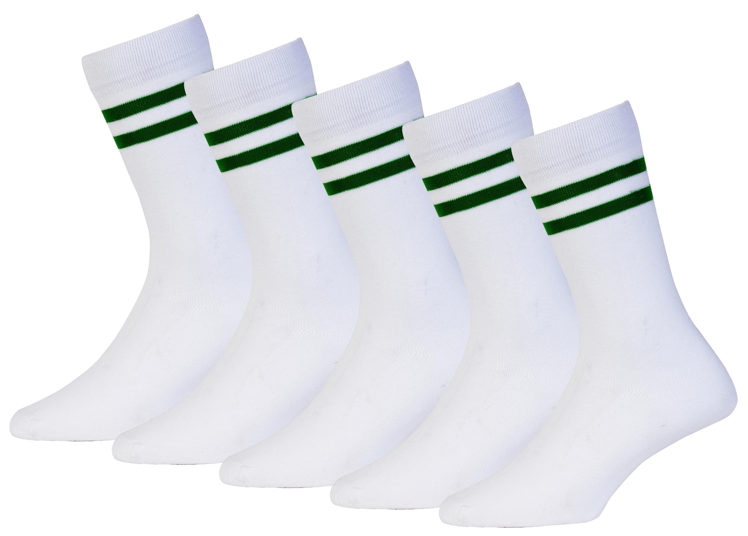 RC. ROYAL CLASS Boys & Girls Calf Length White Bottle Green Striped DPS School Socks (Pack of 5 Pairs)