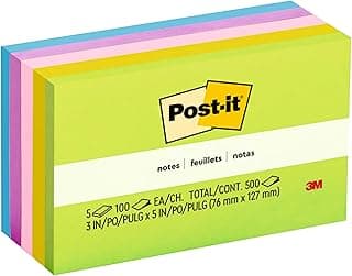 Post-It Notes - 3 inch x 5 inch, Pack of 5-Pads, Ultra Multi Color