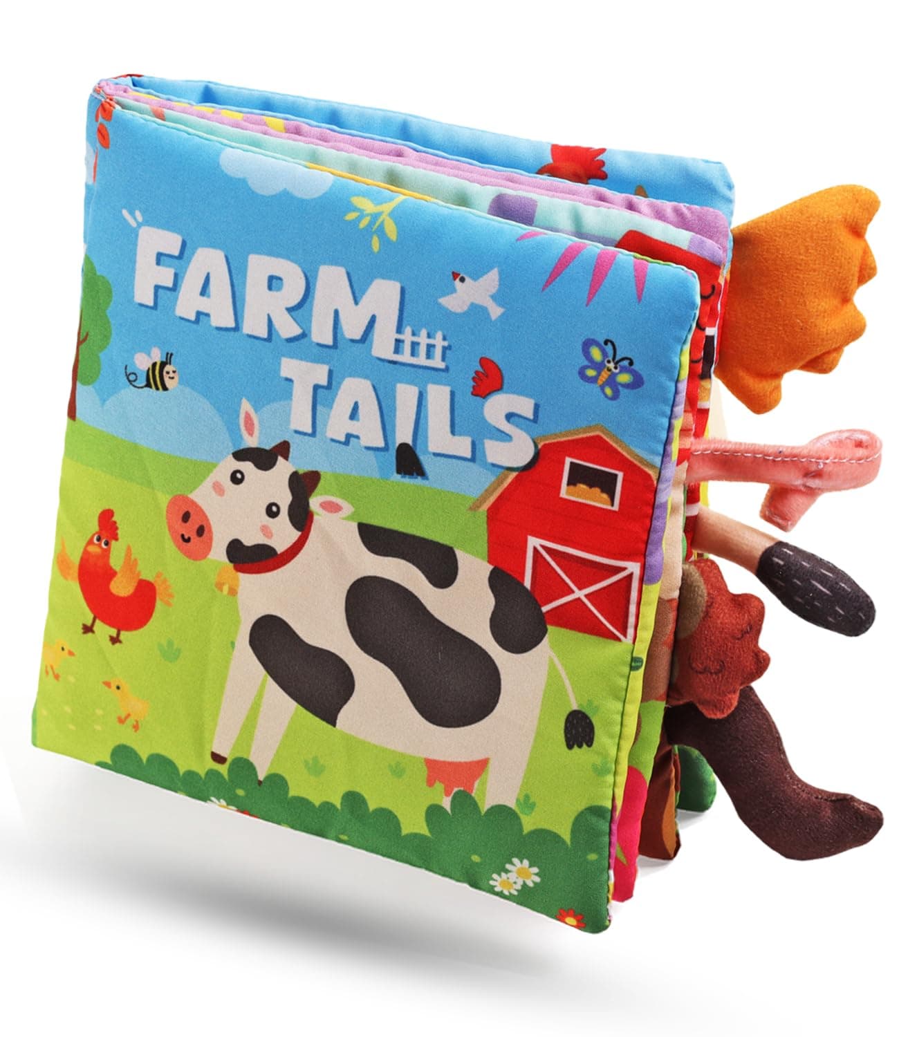 FIRSTCRY INTELLIBABY Premium Farm Tails Sensory Cloth Book for Babies – Washable No-Mess Touch & Feel Book with Crinkle Sounds Farm Animal Tails, Soft Fabric Book, Non-Toxic – Ideal Baby Gift 0+ Month