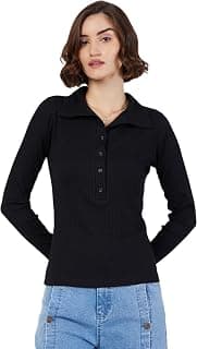 sassafras Women Rib Polo Neck Full Sleeves Top