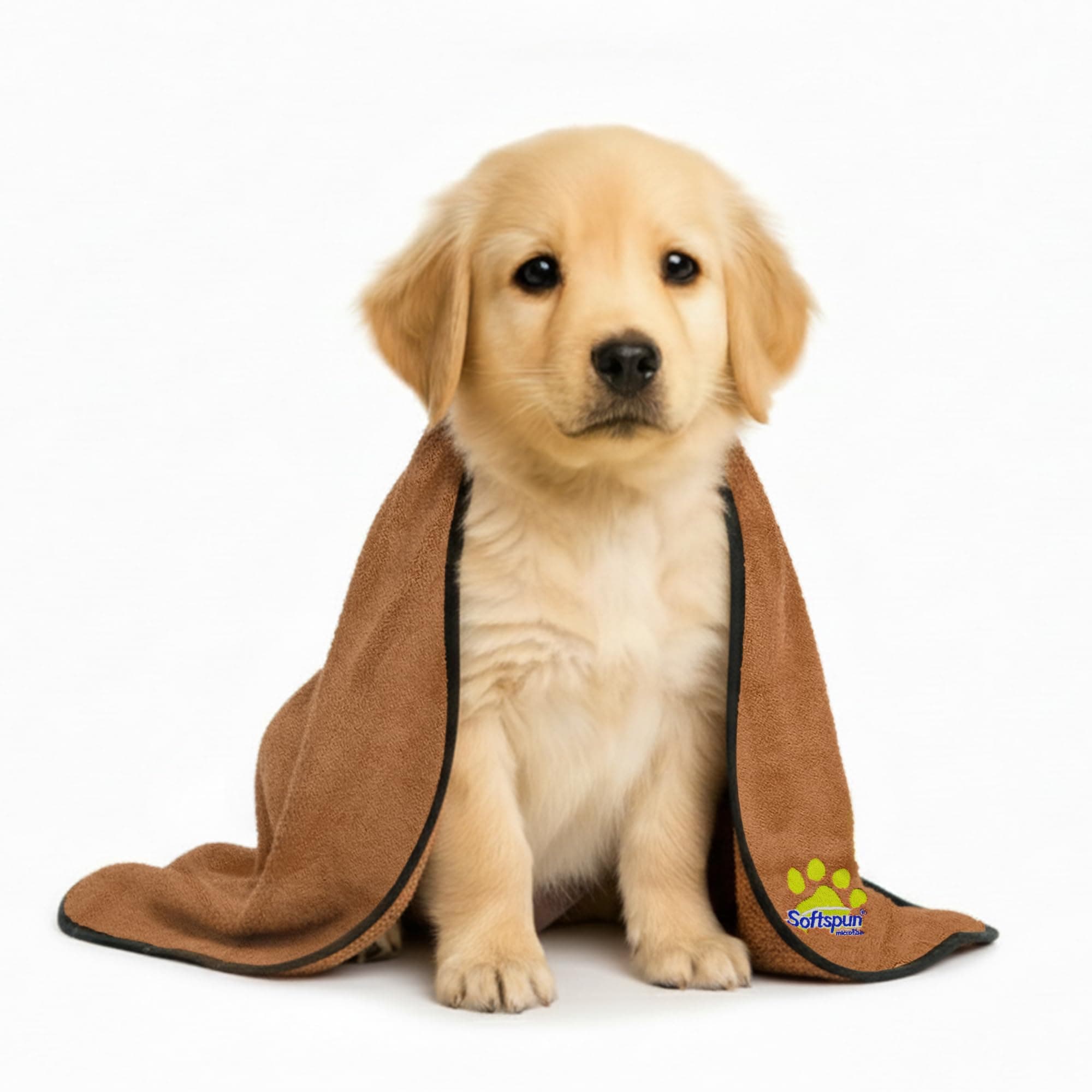 SOFTSPUN Microfiber Pet Towel 40x60cms 1pcs 380gsm Brown! Ultra-Absorbent for Drying Pets Quickly. Quick-Drying, Machine Washable, Ultra-Soft for Small Dogs & Cats of All Breeds.