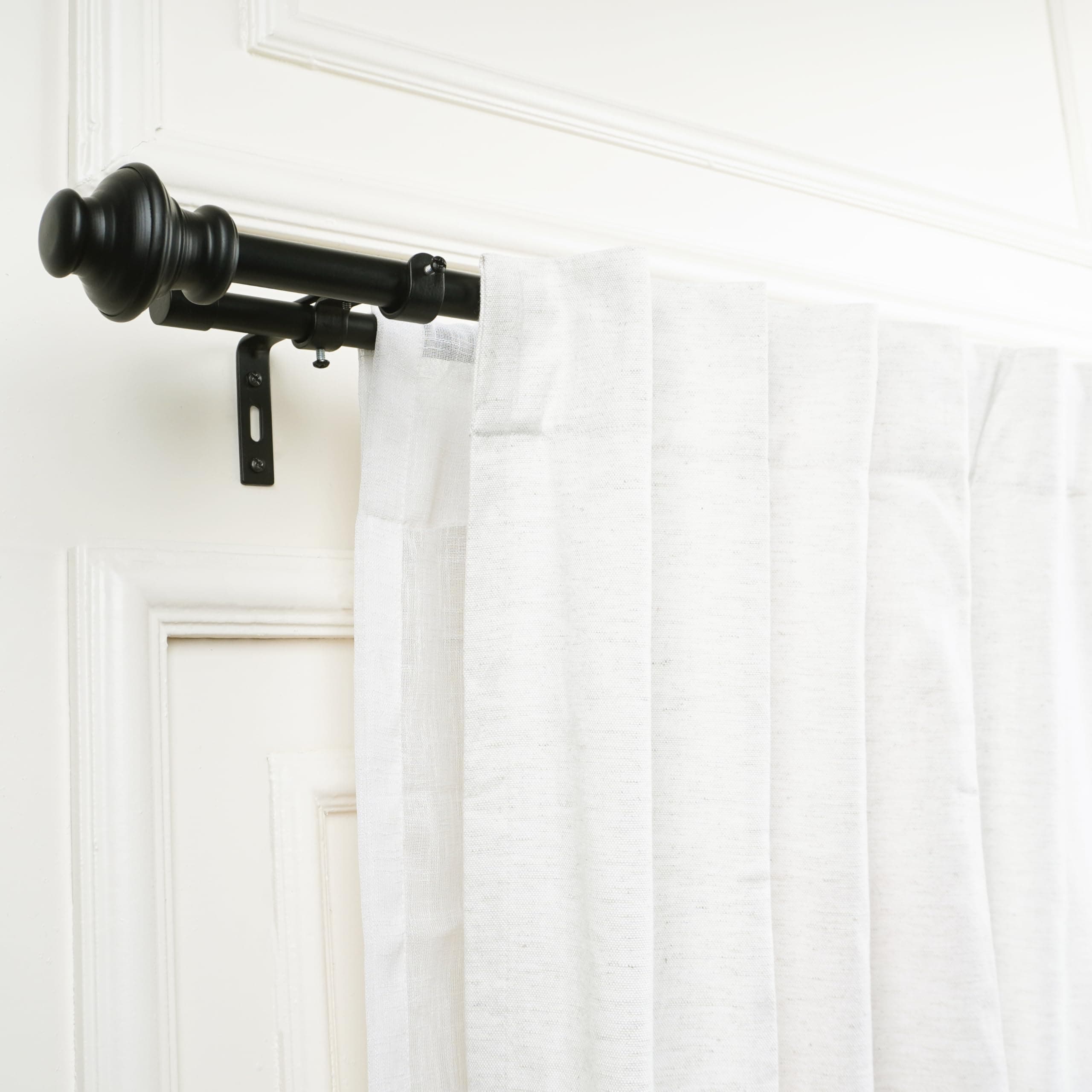 The Decor Mart 28"-48" Adjustable Double Curtain Rod for Door & Windows with Brackets Set Curtains Hanging Extendable Iron Metal Pipe Holder | Typho Black Metal Finial