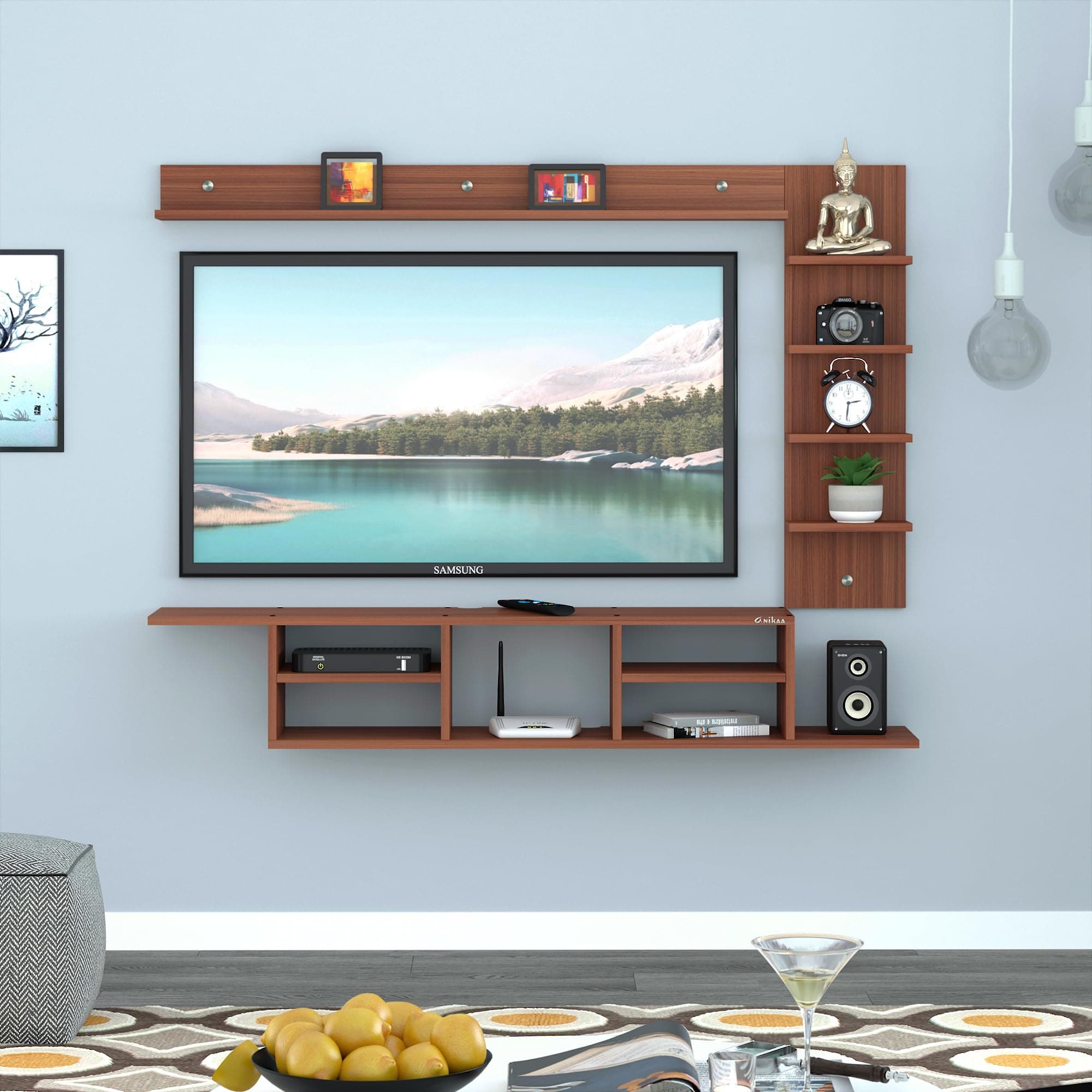 Anikaa Charley Engineered Wood Wall Mount TV Unit/TV Stand/Wall Set Top Box Stand/TV Cabinet/TV Entertainment Unit (Walnut)(Ideal for Upto 55")(D.I.Y)