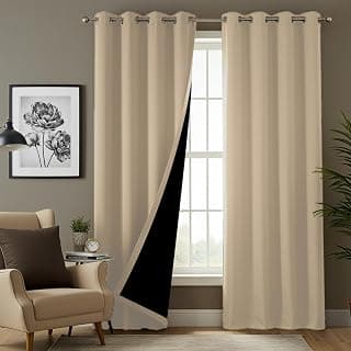 Urban Space 100% True Blackout Curtains for Door 7 Feet, Set of 2 Blackout Curtains, Thermal Insulated Curtain with Eyelets and Tiebacks, Solid Curtain for Living Room Home Decor(7 feet, Soft Beige)