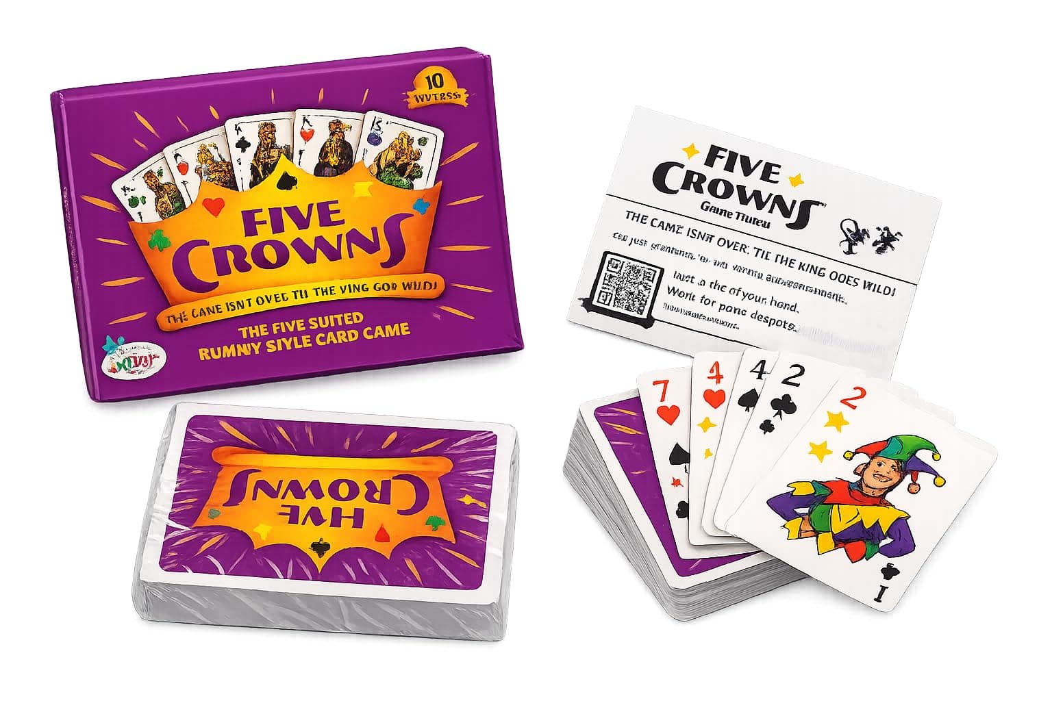NVF® Five Crowns Card Game | Family-Friendly Strategy & Rummy Style Game with 5 Suits – Spades, Clubs, Hearts, Diamonds & Stars | Fun Party Game for Kids & Adults | 3+ Players