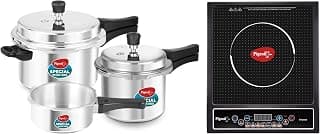 Pigeon Aluminium By Stovekraft Pressure Cooker Combo With Outer Lid Gas Stove Compatible 2, 3, 5 Litre Capacity For Healthy Cooking (Silver) & By Stovekraft Cruise 1800 Watt Induction Cooktop (Black)