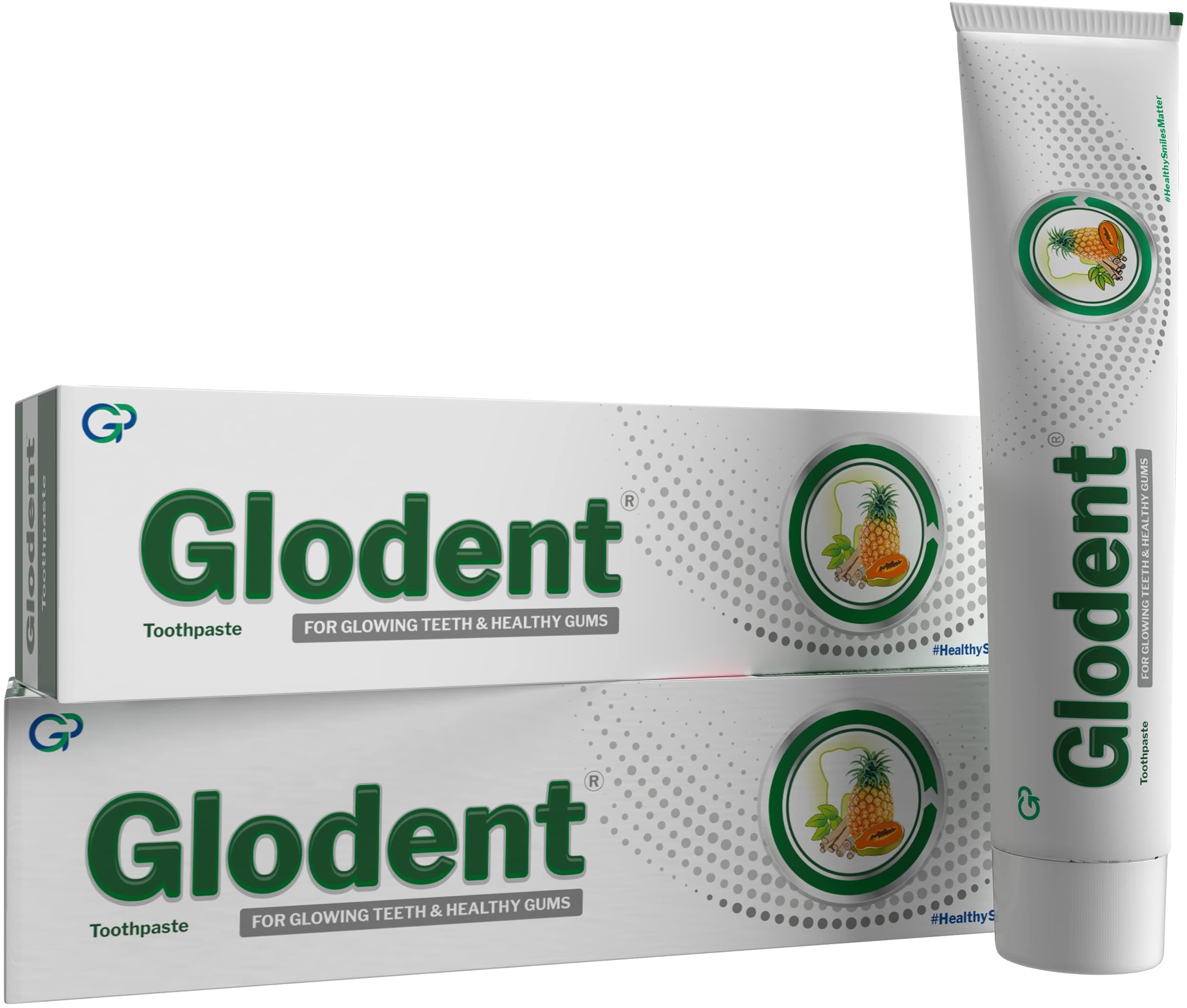Glodent Teeth Whitening Toothpaste, Vegan-Friendly | Pack of 2 | Plaque Remover, Gum Care | Natural Xylitol, Neem, Pineapple, Papaya & Miswak Extracts (70g each)