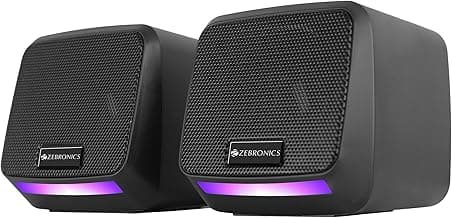 ZEBRONICS Igloo 1, 2.0 USB Computer Speakers, 8 Watts, Multicolor LED, USB Powered, AUX, Volume Control Pod for PC, Laptops, Desktop, Black