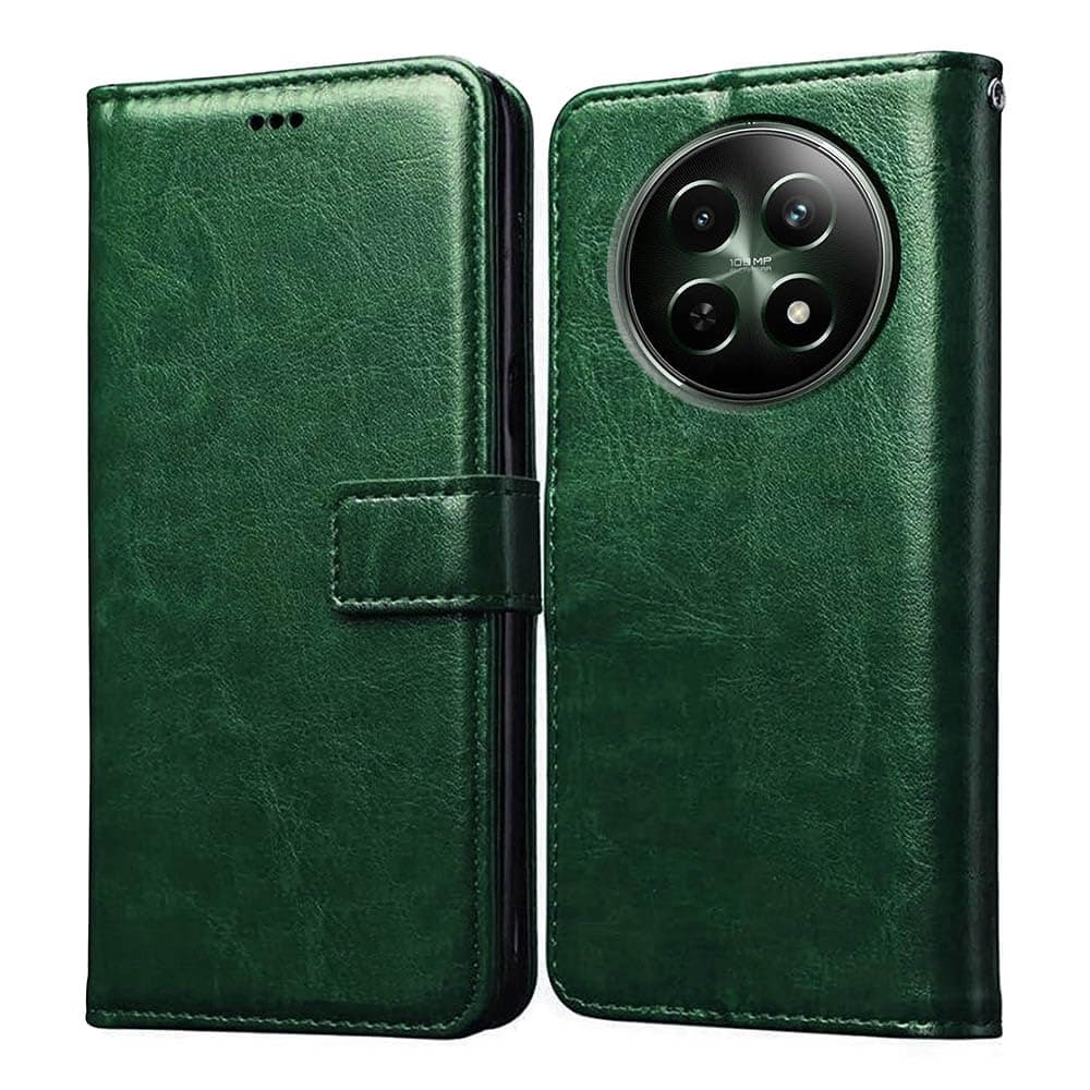 Amazon Brand - Solimo Flip Leather Mobile Cover (Soft, Flexible & Kickstand Back case) Compatible for Realme 12 5G / 13 5G / 12x 5G / C65 5G / Narzo 70x 5G / N65 5G (Green)