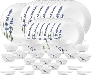 La Opala Novo Collection, Opal Glass Dinner Set 35 pcs, English Lavender, White