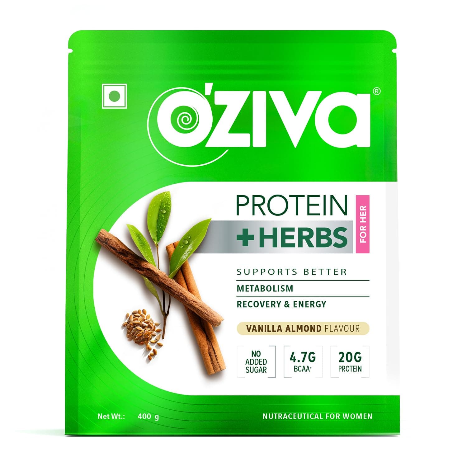 OZiva Protein & Herbs for Women (Vanilla Almond) I Manage Weight, Energy & Metabolism | Clean Protein, Shatavari, Green Tea I No Added Sugar, 1lbs (400gm)