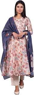 W for Woman Orange Floral Printed Lace Organza A-line Sheer Kurta, Crop Top and Pants Set
