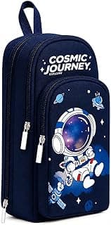 Astronaut Pencil Box for Kids Boys Girls | 1 Year Warranty | Cute Stationery Pouch for School | 3 Layer Zipper Pencil Case | Waterproof Geometry Box | Pouch for Girls | Space Pencil Kit