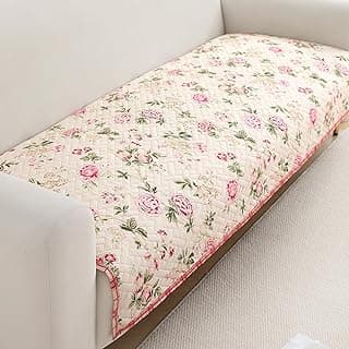 HOKIPO 'HomeHues Series' Printed Quilted Sofa Cover Mats for 1/2/3 Seater Sofa and L Shape. Make Your Own Sofa Cover Set, Mat Length 90(D) x 170(L) cm, Beige Peonies (IN-809-D3)