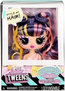 L*O*L Tweens Surprise Swap Series Black Hair with Pink Streaks- Styling Heads with Fabulous Accessories and Great Hair - Ideal for Ages 4 and Up