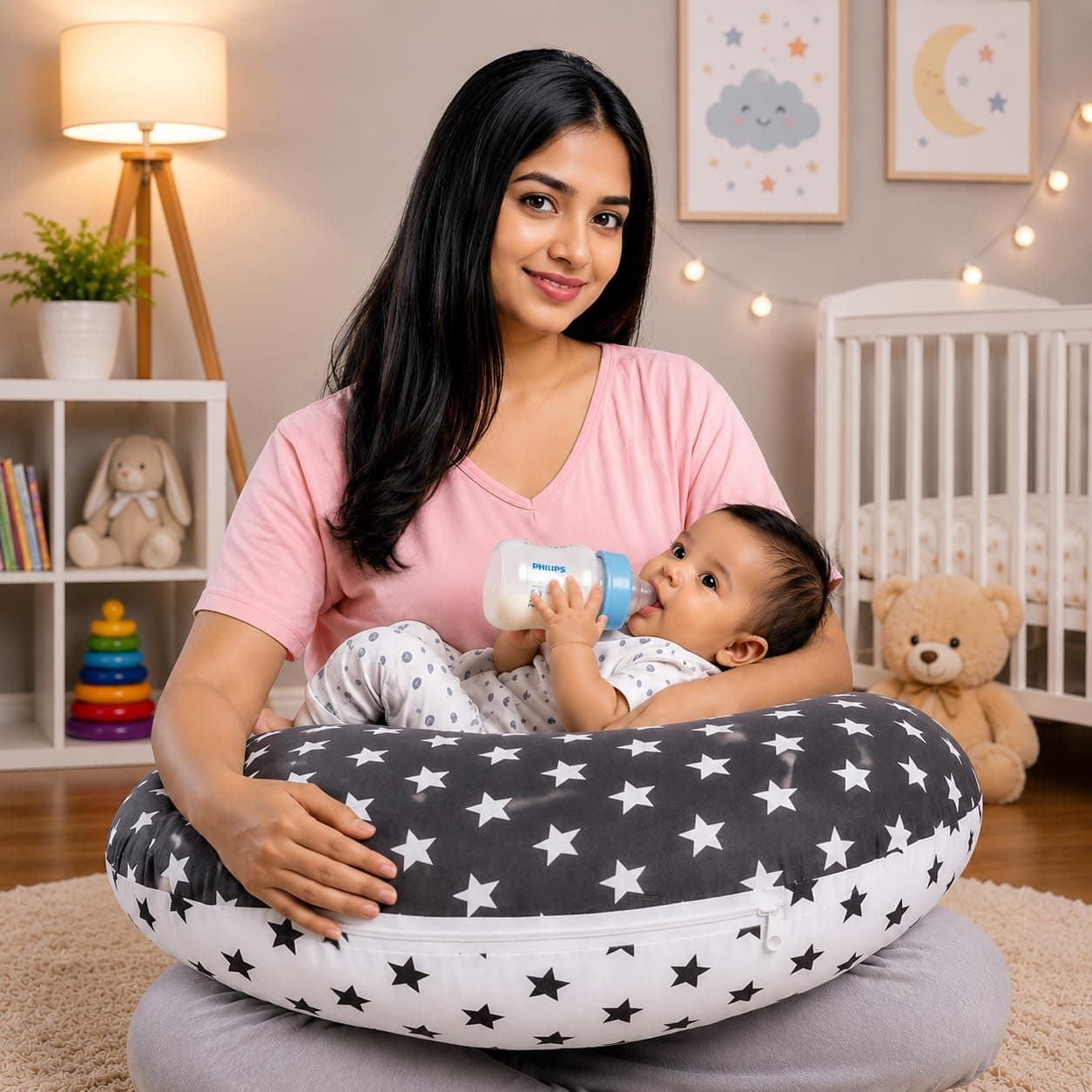 ZOZO SALES Baby Feeding Pillow for Breastfeeding |Baby Maternity Feeding Pillow, Nursing Support Pillow for Breastfeeding & Bottle Feeding with Adjustable Waist Strap for 0-12 Months. (Grey)