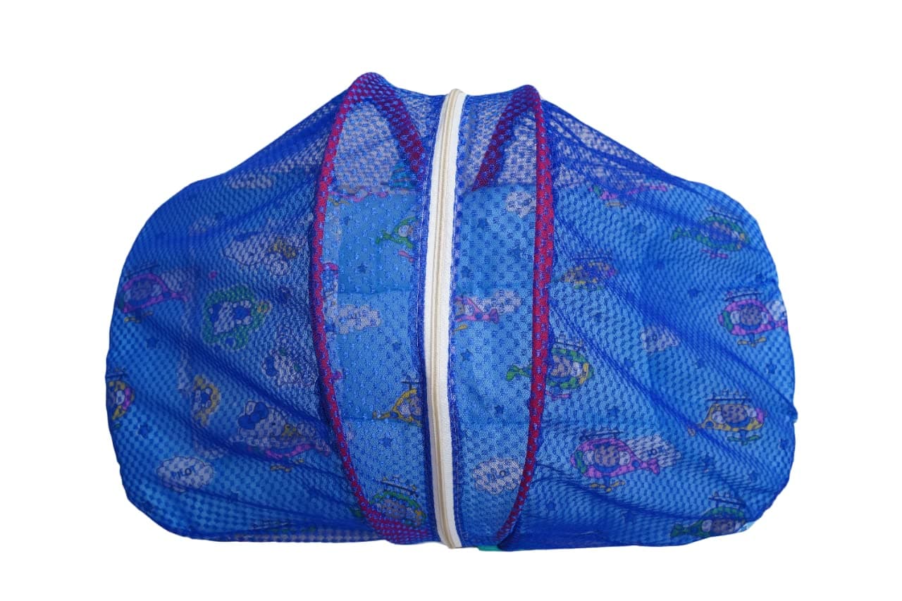 Patiofy Baby Bed with Net/New Born Baby Bed with Pillow/New Born Baby Bed with Mosquito Net/Baby Bed with Mosquito Net/Thick Cotton Cushioned Material (Sky Blue)