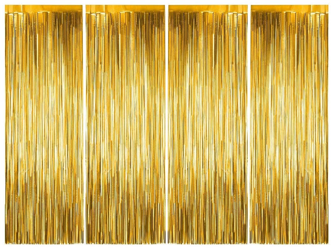 Party Propz Golden Foil Curtain for Decoration - Pack of 4 Pcs (1m × 2m Each) Gold Foil Curtains for Birthday Decoration | Fringe Curtains for Decorations | Golden Backdrop for Decorations (Foil)