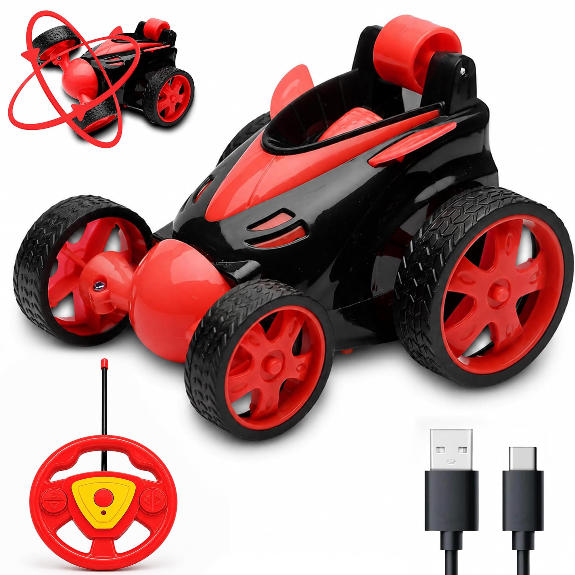 ZIVVY Red 360° Rotating & Rolling Stunt Car Toy | Spin, Stunt, Flip Functions | Remote Control Stunt Car Toy for Kids | Toys for Boys 7-14 Years | Birthday Gift for Kids