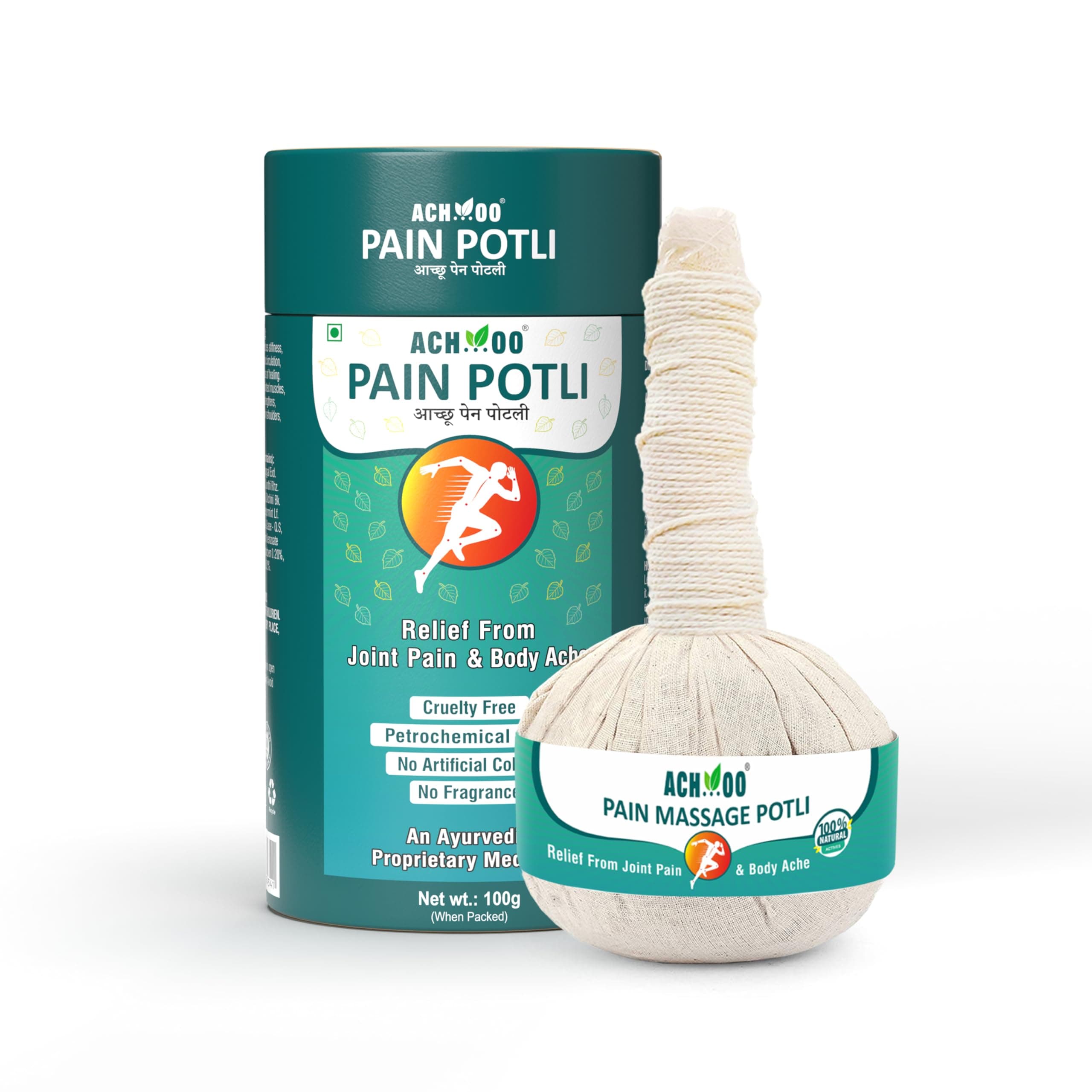 ACHOO Pain Massage Potli - 100% Ayurvedic Herbal Healing Massage For Joint And Muscle Pain Relief | Loosen Up Tense Knotted Muscles, Release Stress And Muscle Tension (1 count)